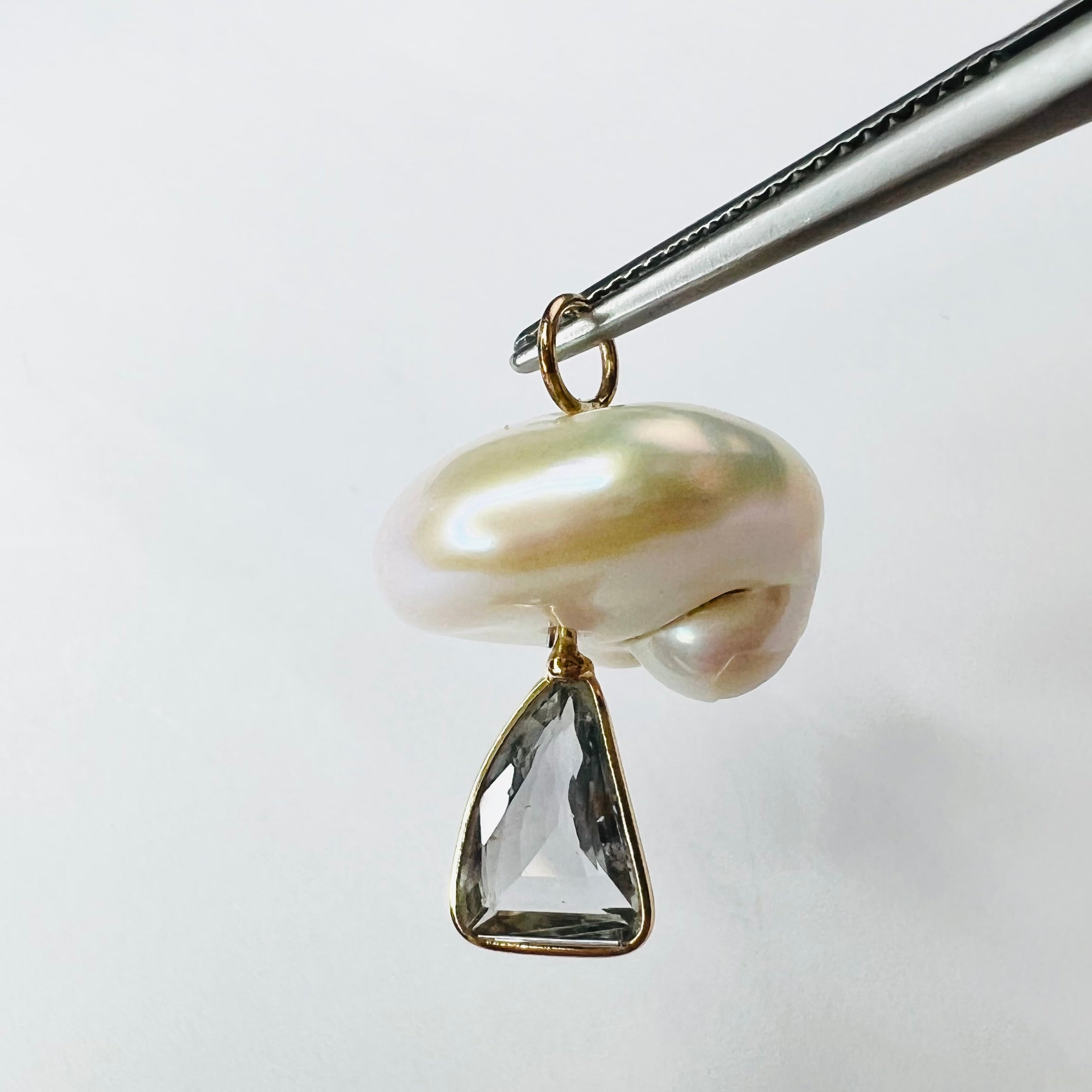 Natural Amethyst and Pearl Mushroom 14K Yellow Gold Pendant Charm 22x15mm