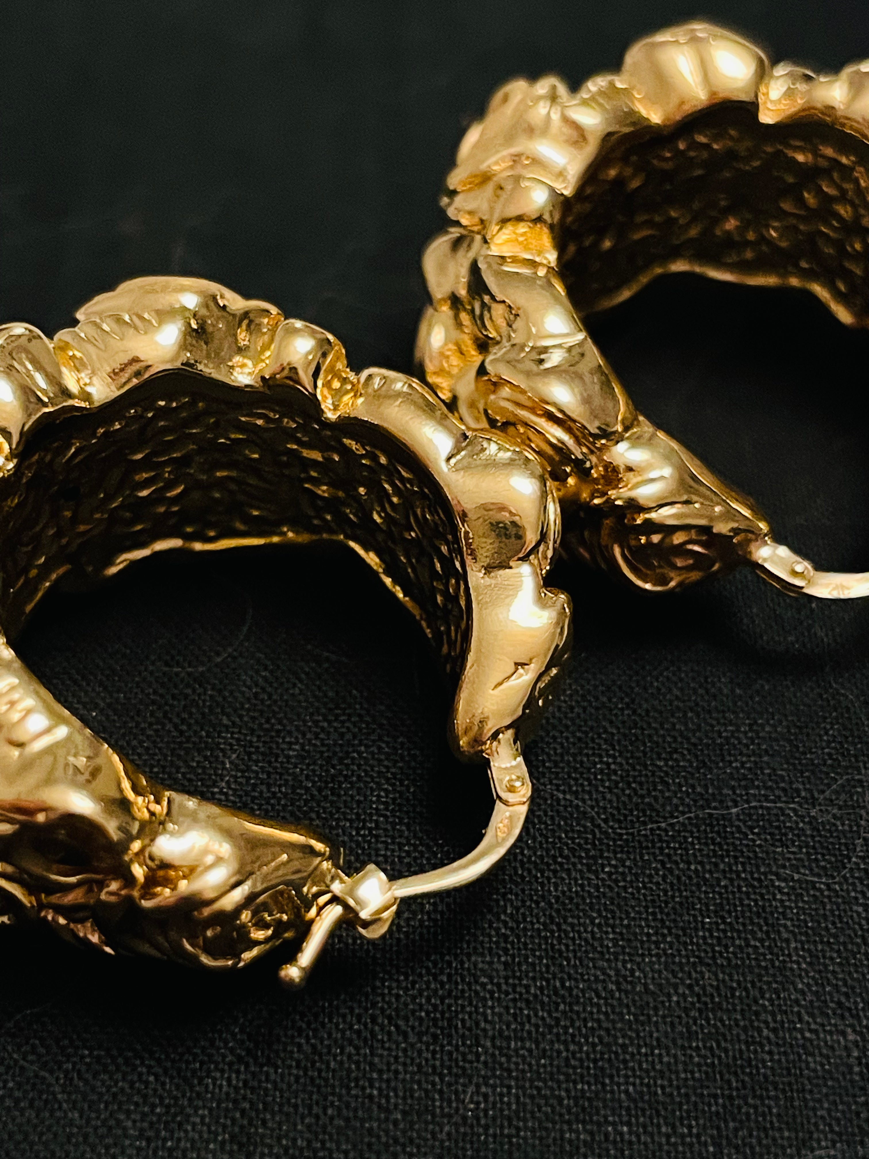 1.25" 14K Yellow Gold Italian Rose Wide Hoop Earrings