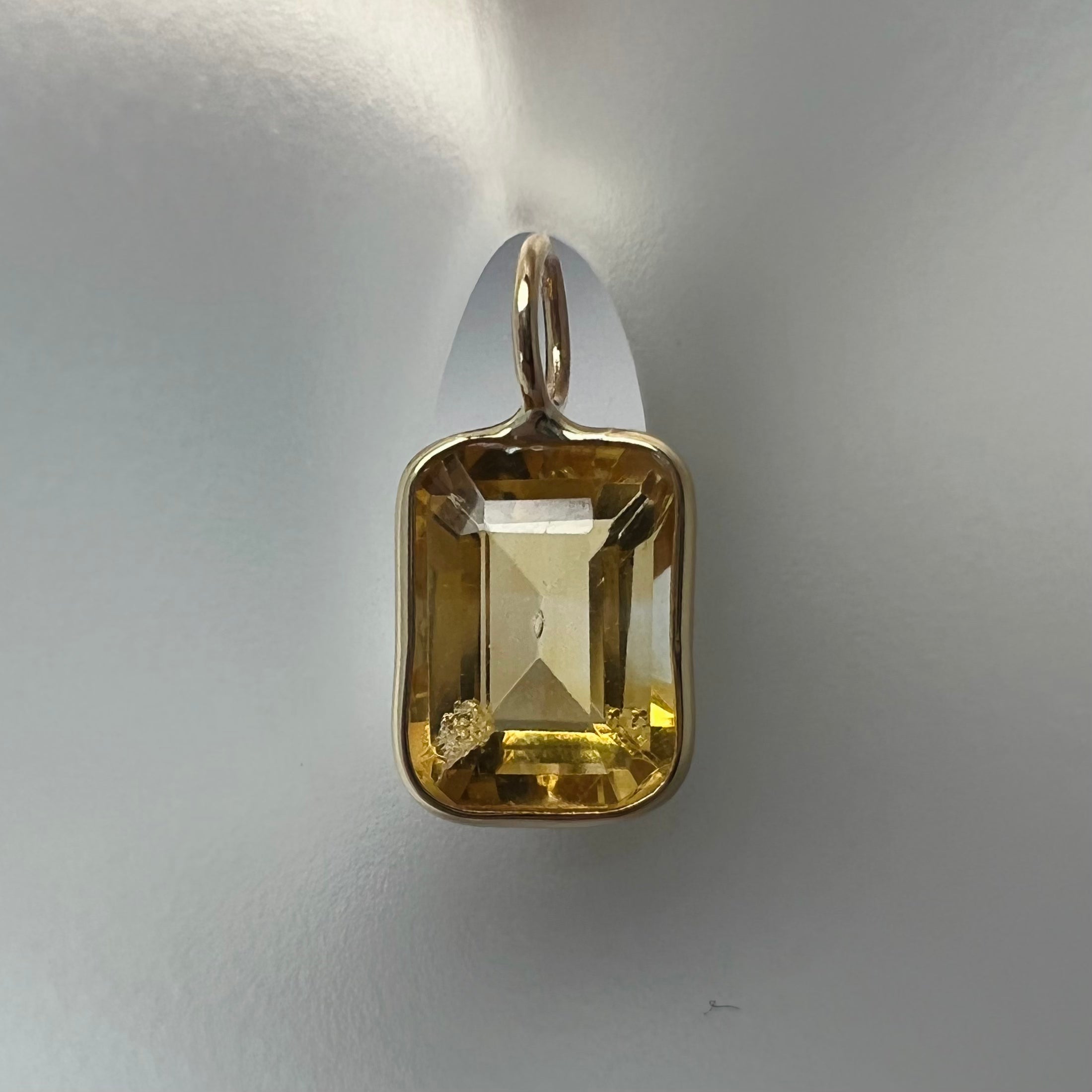 1.1CT Natural Yellow Citrine 14K Yellow Gold Pendant Charm 13x6.5mm