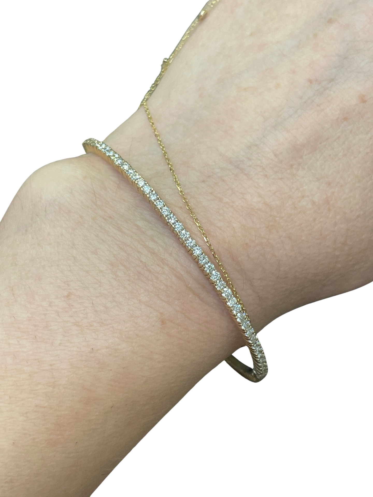 2.3CT Natural Diamond Solid 14K Yellow Gold Flexible Tennis Bracelet Bangle 7"