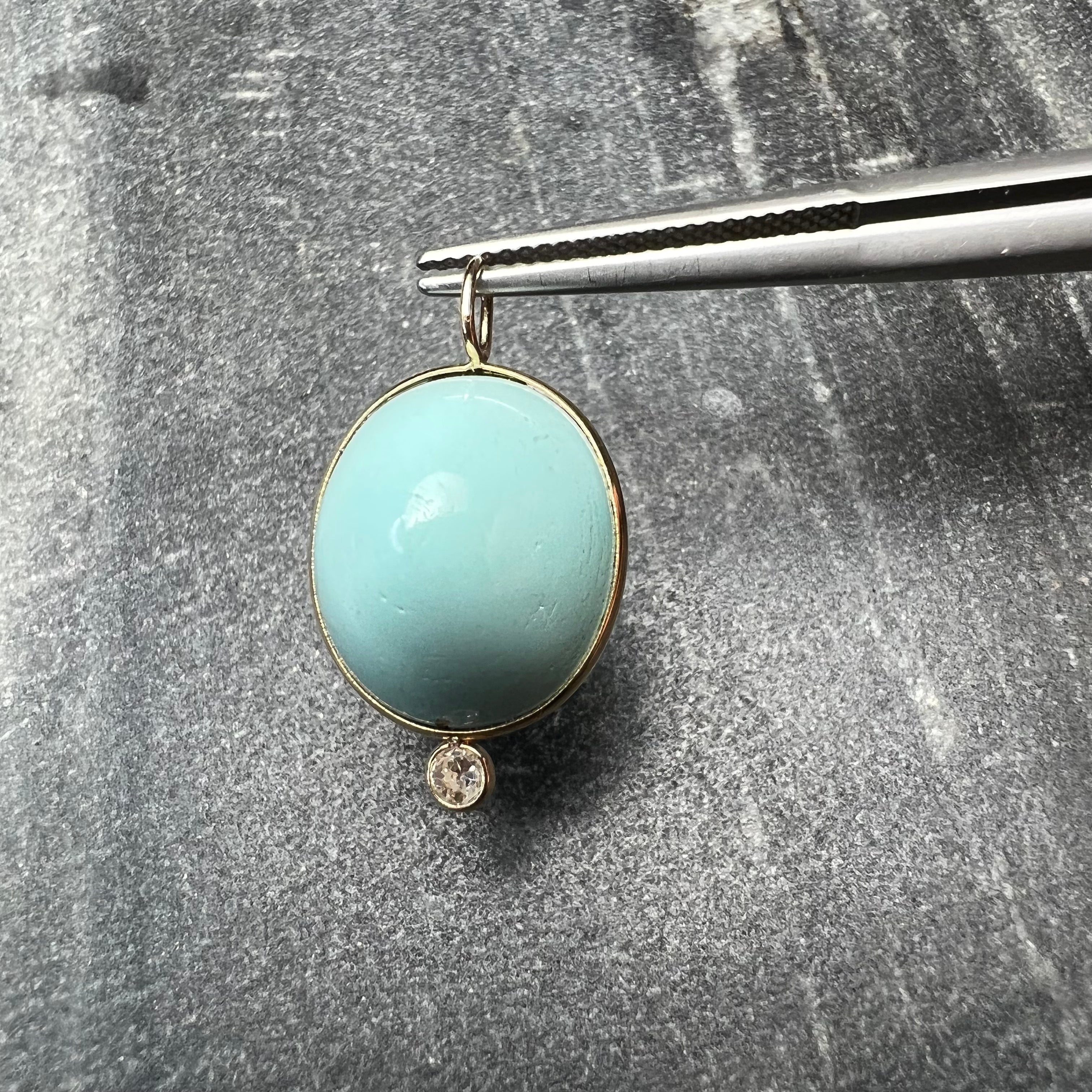 Turquoise and Diamond 14k Yellow Gold Pendant Charm 24x14mm