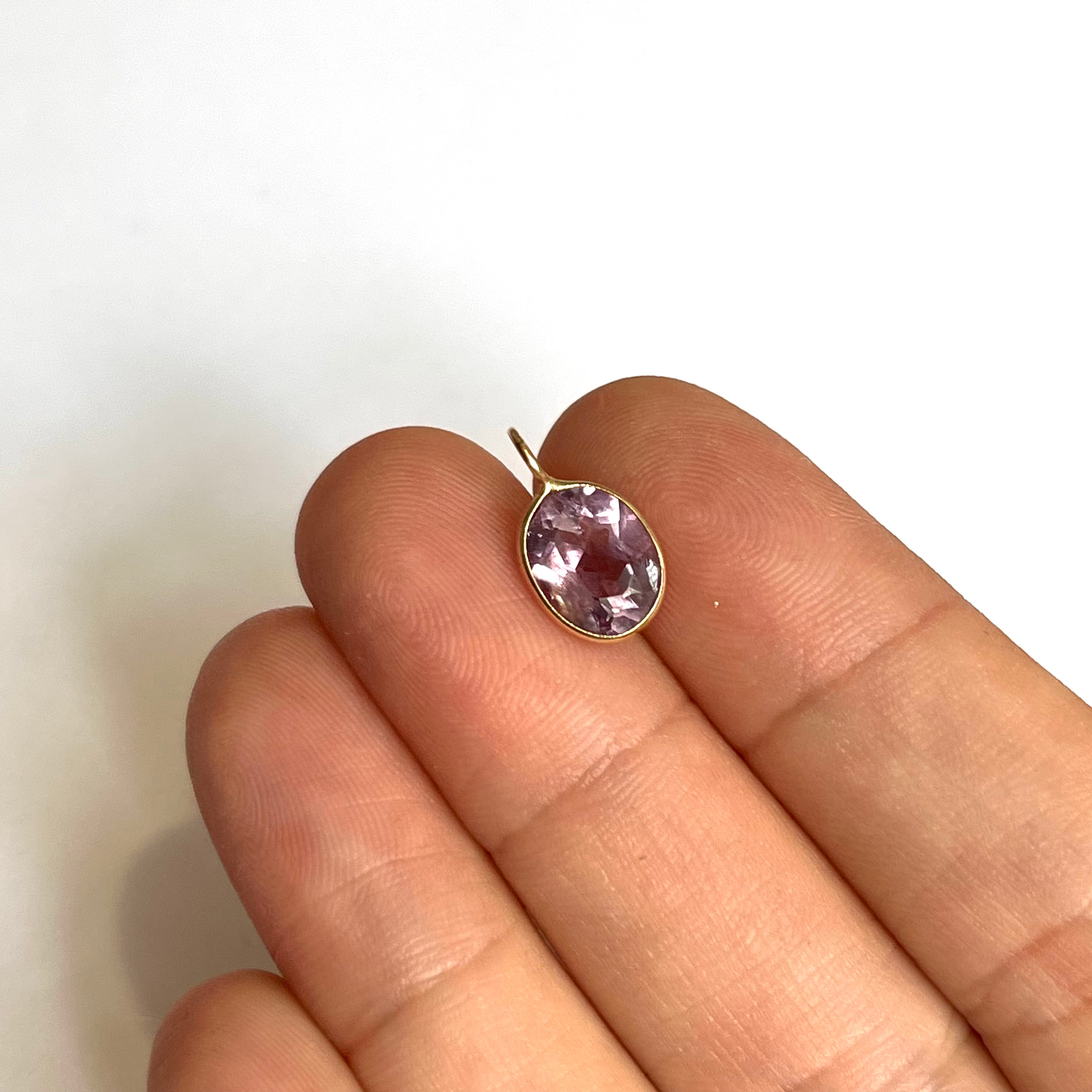 2.110ct Natural Oval Amethyst 14K Yellow Gold Pendant Charm 14x8mm