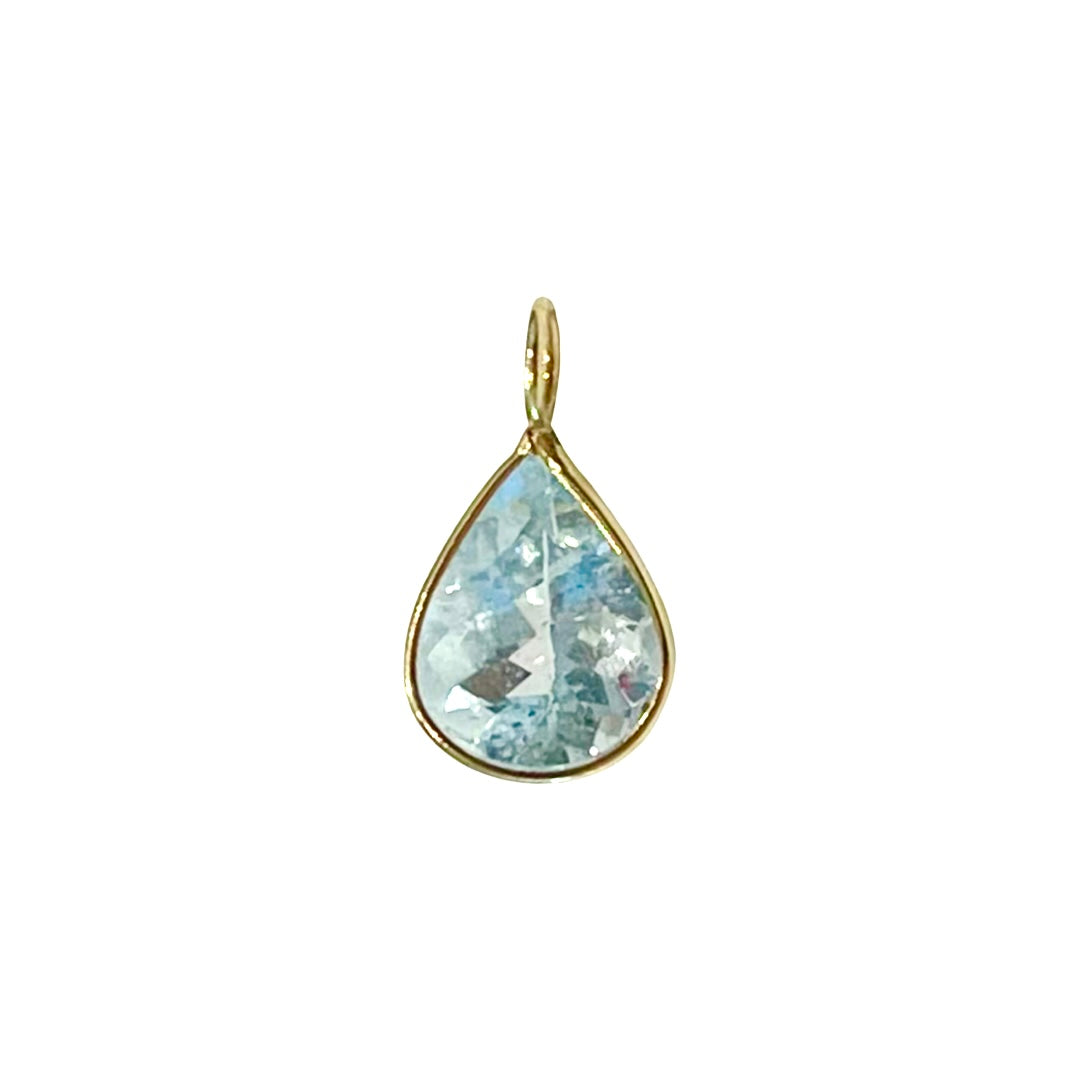 Natural Pear Aquamarine 14K Yellow Gold Pendant Charm 11x8mm