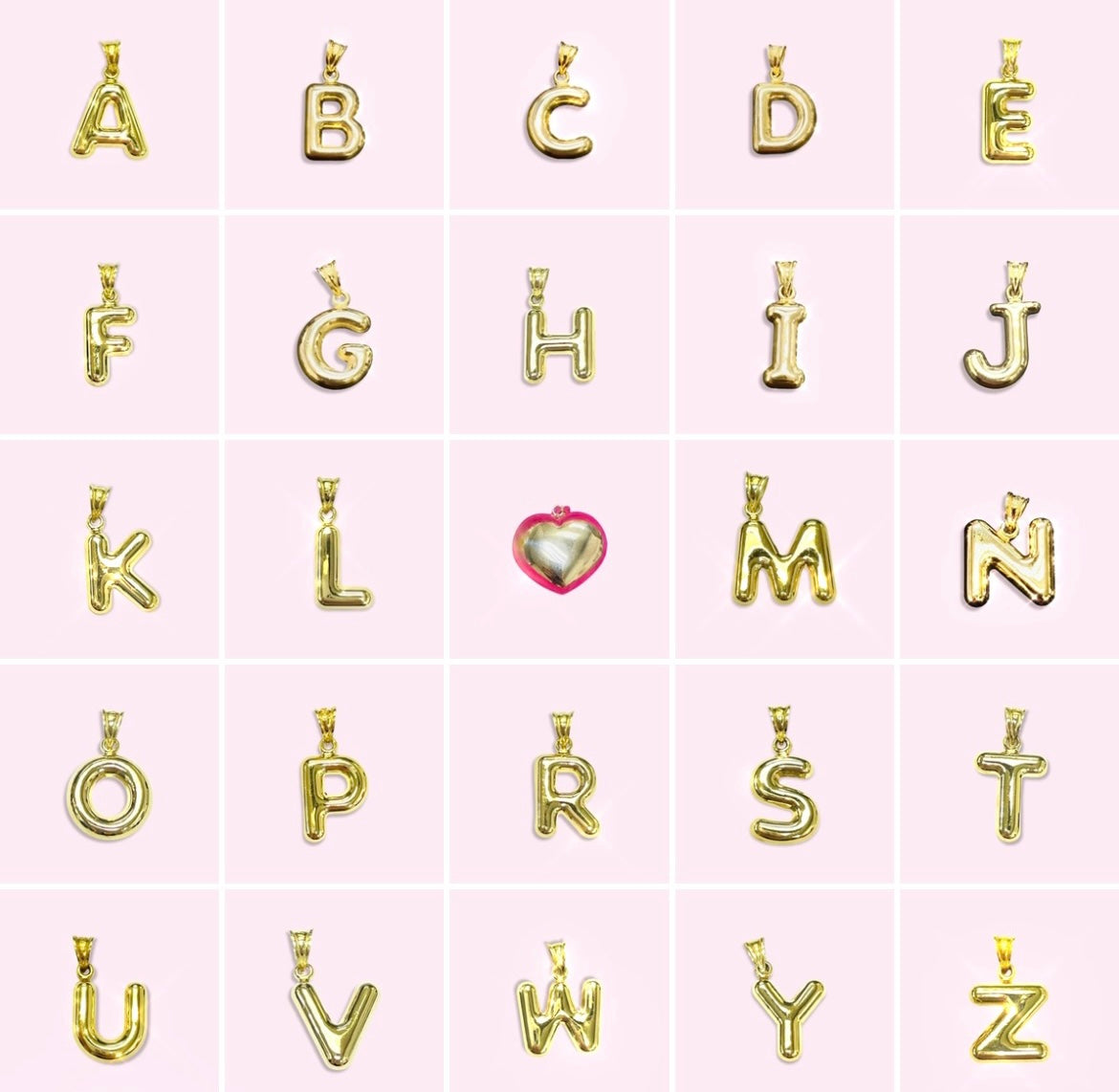 Puffy Balloon Letter 10K Yellow Gold Pendants
