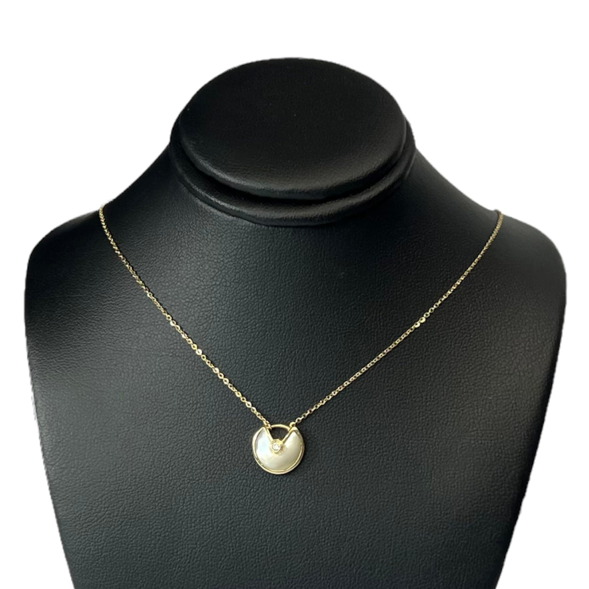 Mother of Pearl Necklace 17.5" 14K Yellow Gold Flat Cable Chain