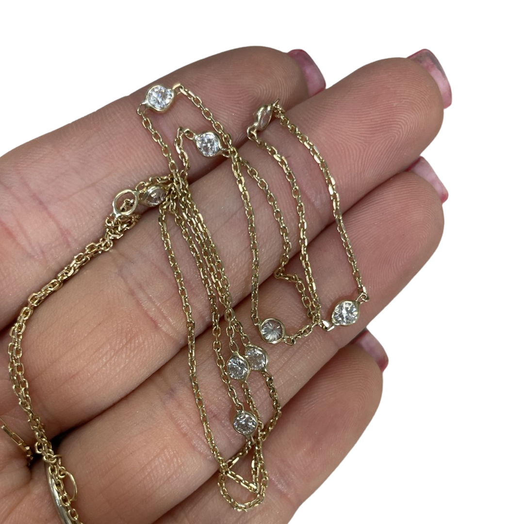 1.08CT VS Diamonds by the Yard 9 Stone 18-20” 14K Yellow Gold Necklace