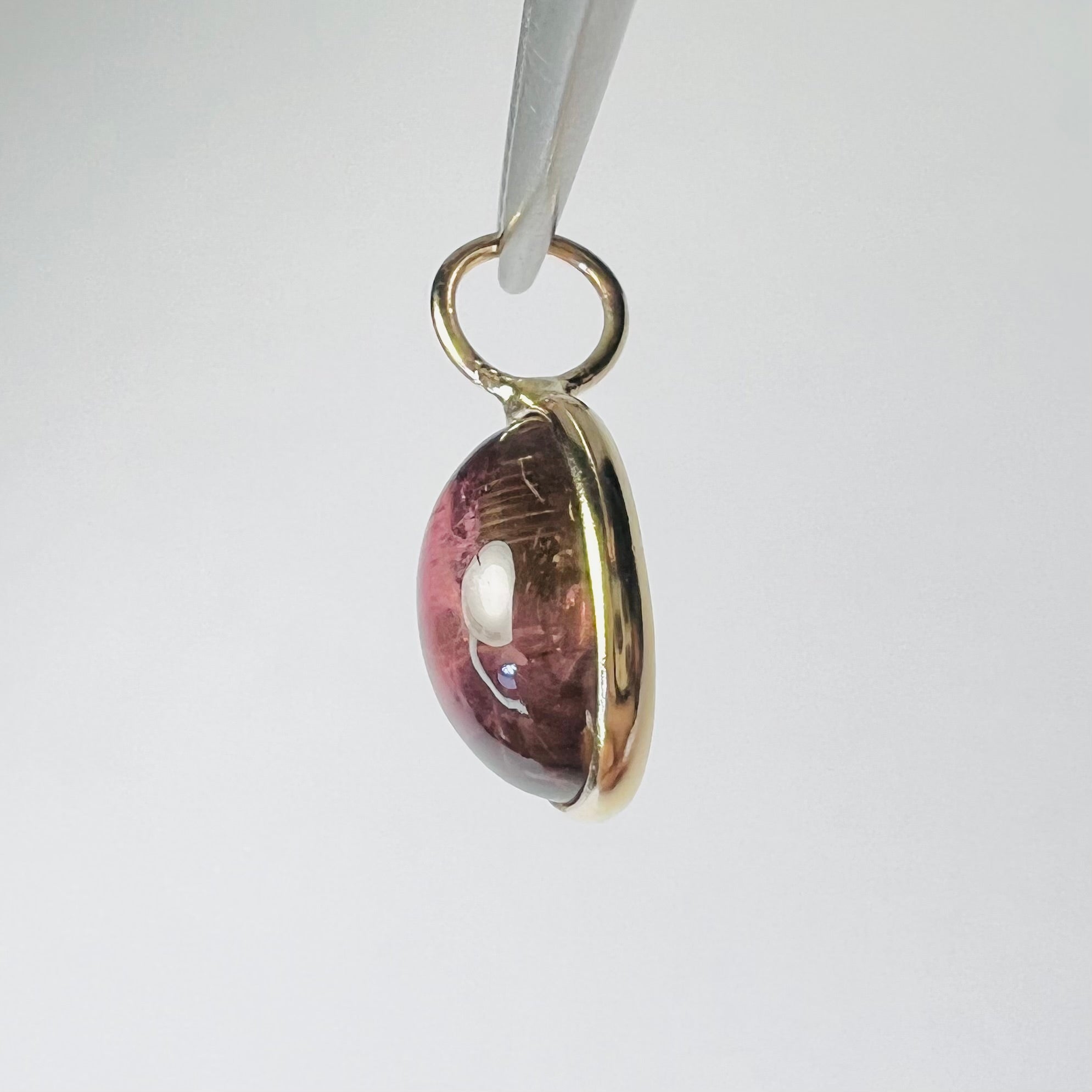 Natural Cabochon Tourmaline 14K Yellow Gold Pendant Charm 14.5x8mm
