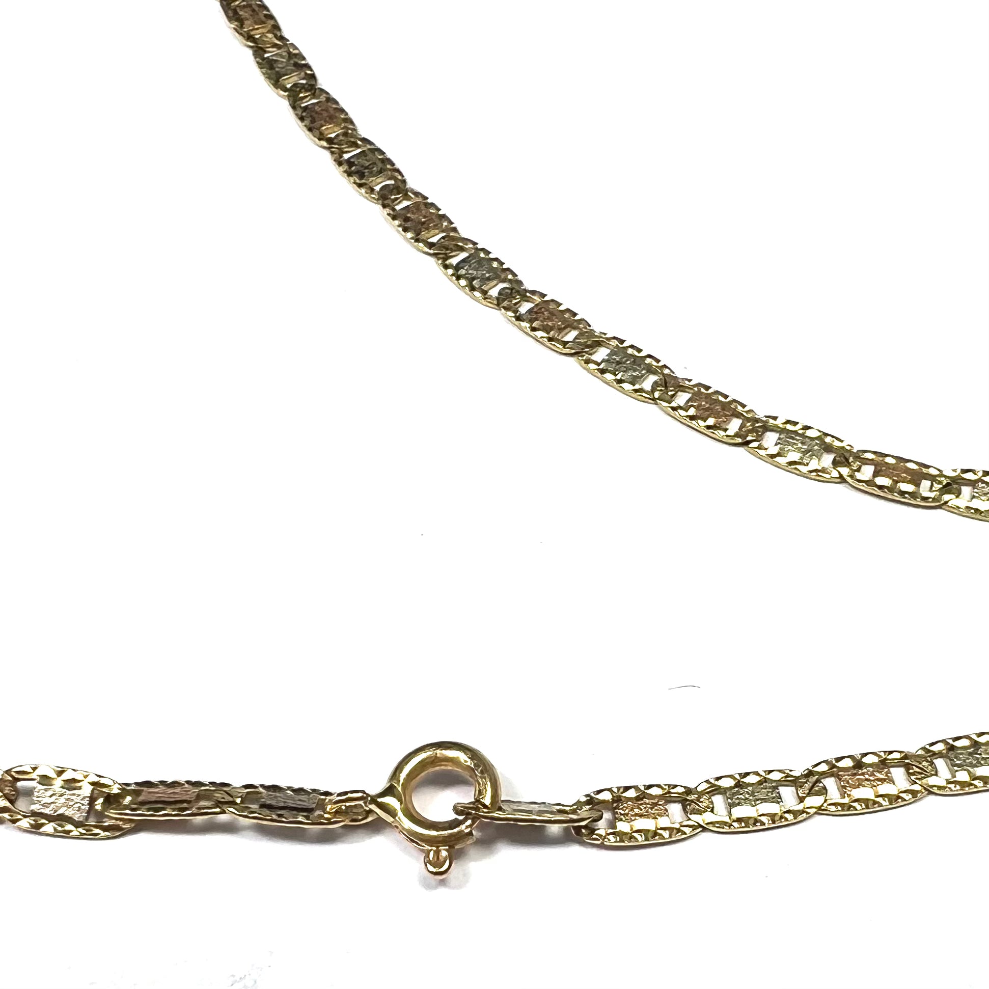 Striped Agate Baguette Diamond Rose and Yellow Gold Necklace 12"