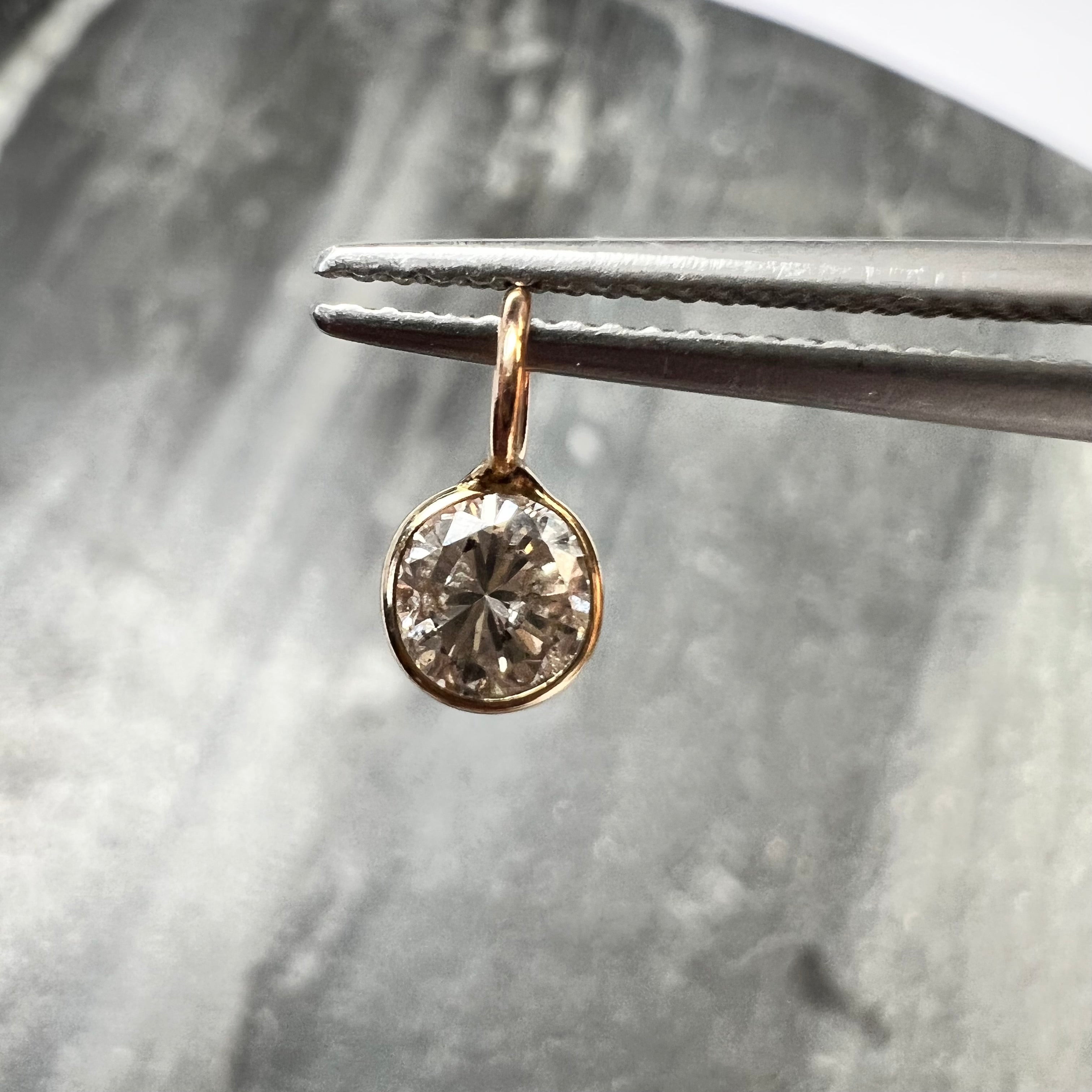 .30CT Natural Light Champagne Round Diamond 14K Yellow Gold Pendant Charm 9x4.5mm