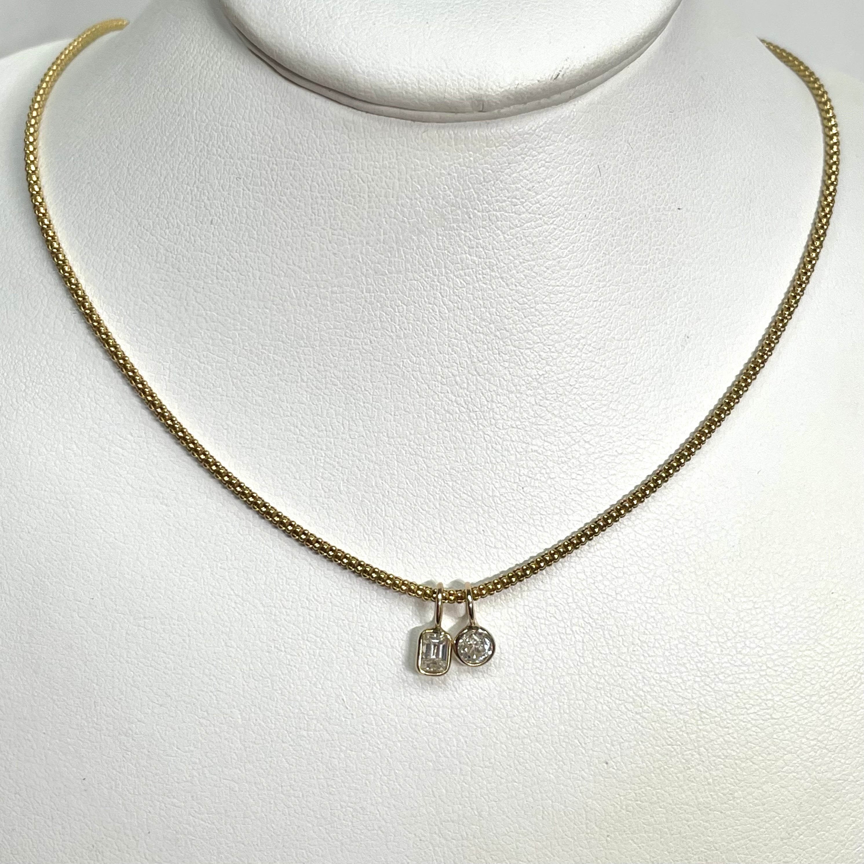 Emerald Cut Diamond Pendant Charm in Solid 14k Yellow Gold