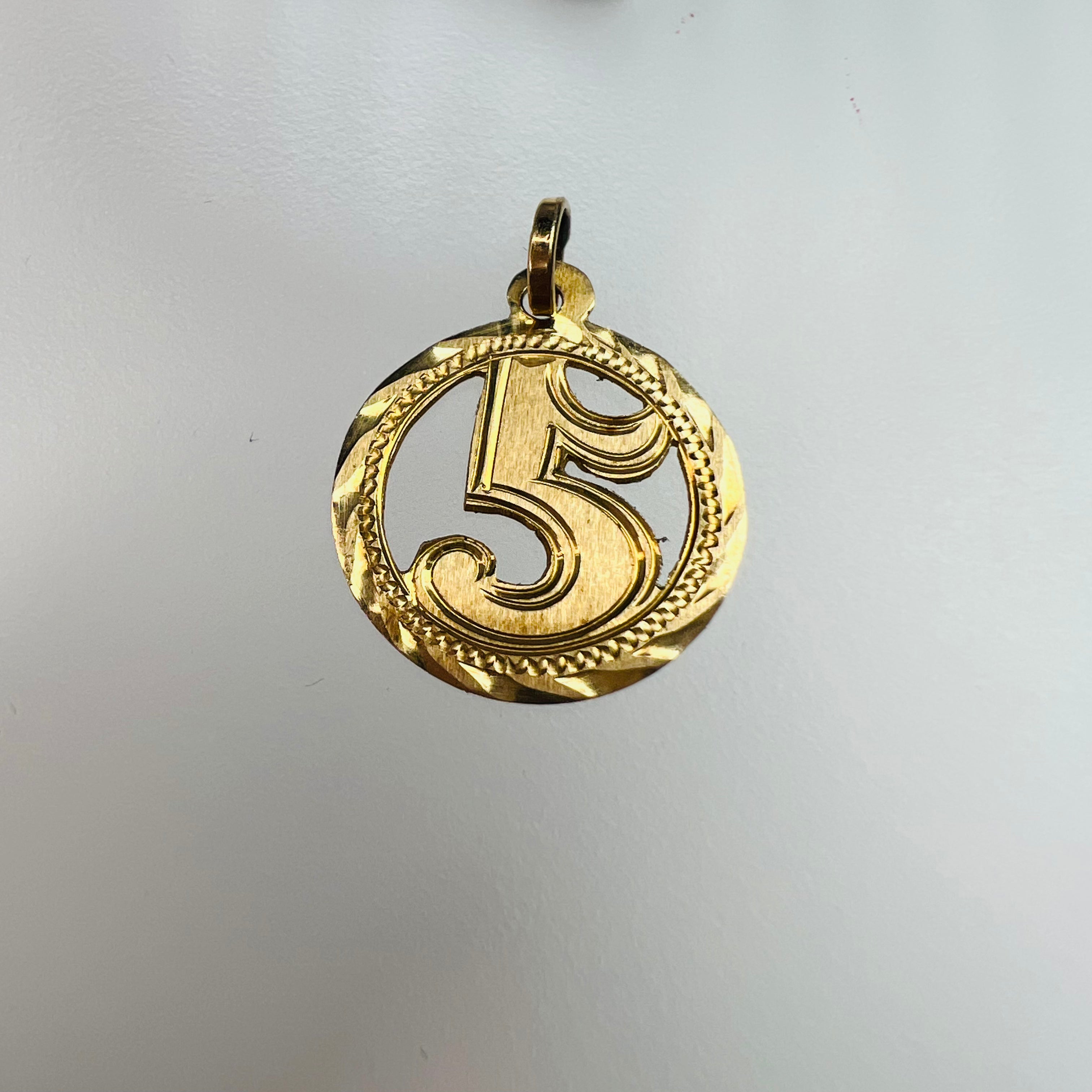 Circle Number 5 Pendant 14K Yellow Gold