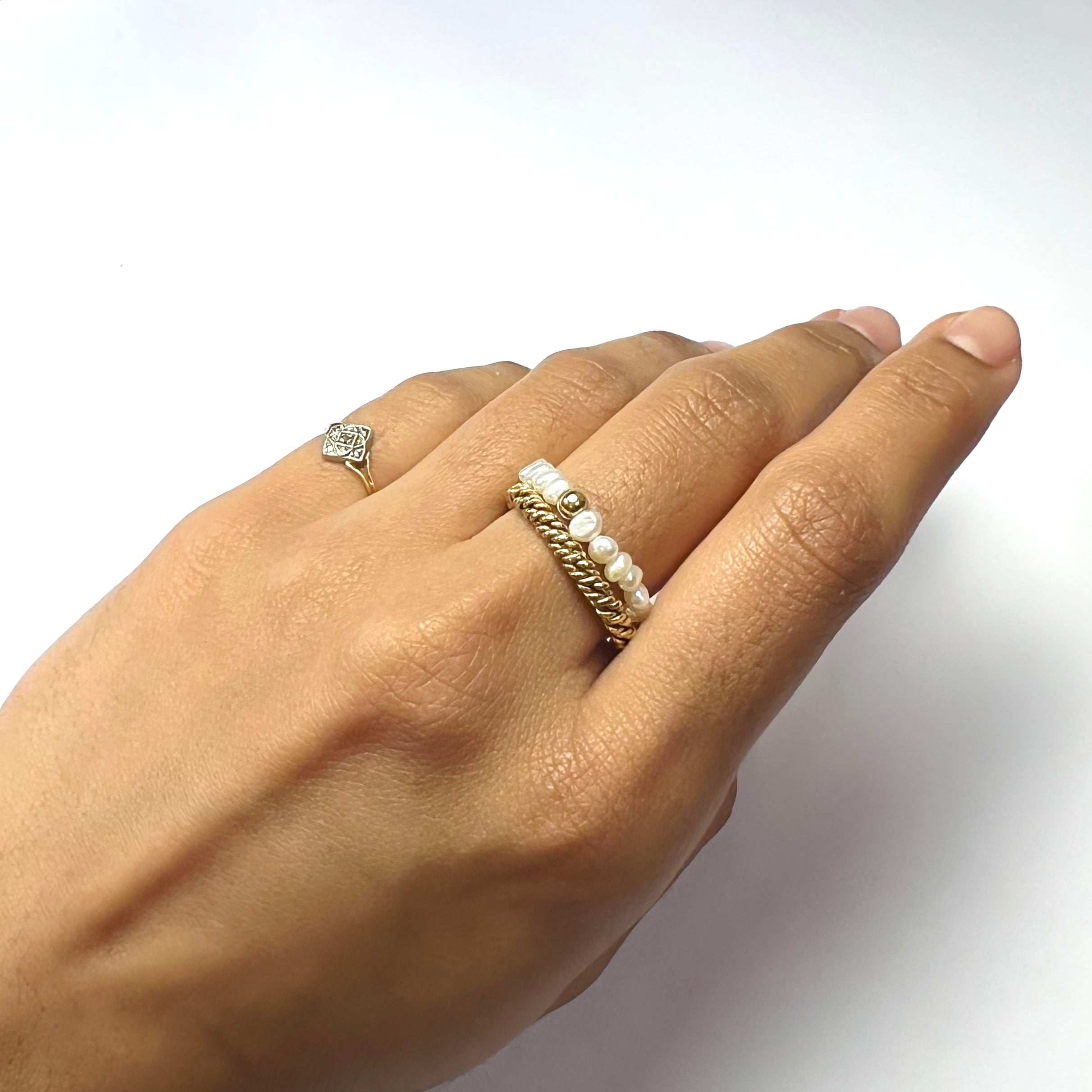 Natural Seed Pearl Eternity Yellow Gold Bead Ring 9
