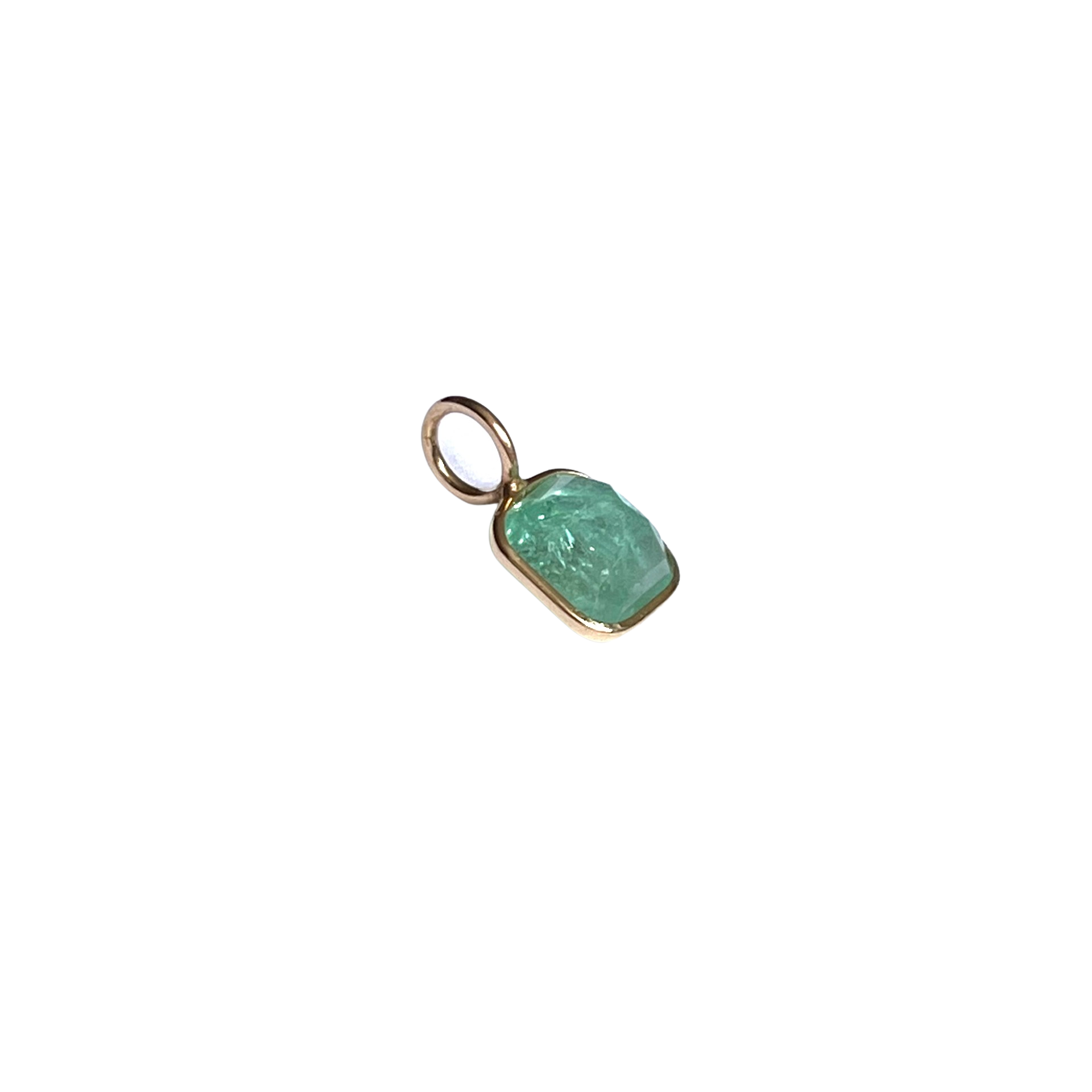 1.10ct Light Green Square Colombian Emerald 14K Yellow Gold Pendant Charm
