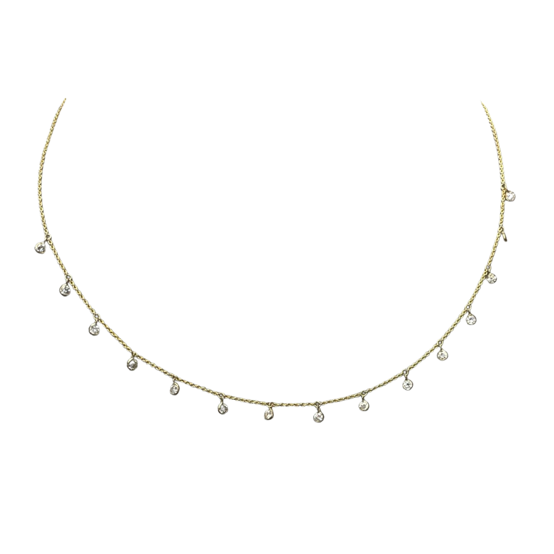 1.5CTS Round Diamond Dangle 14k Yellow Gold Necklace