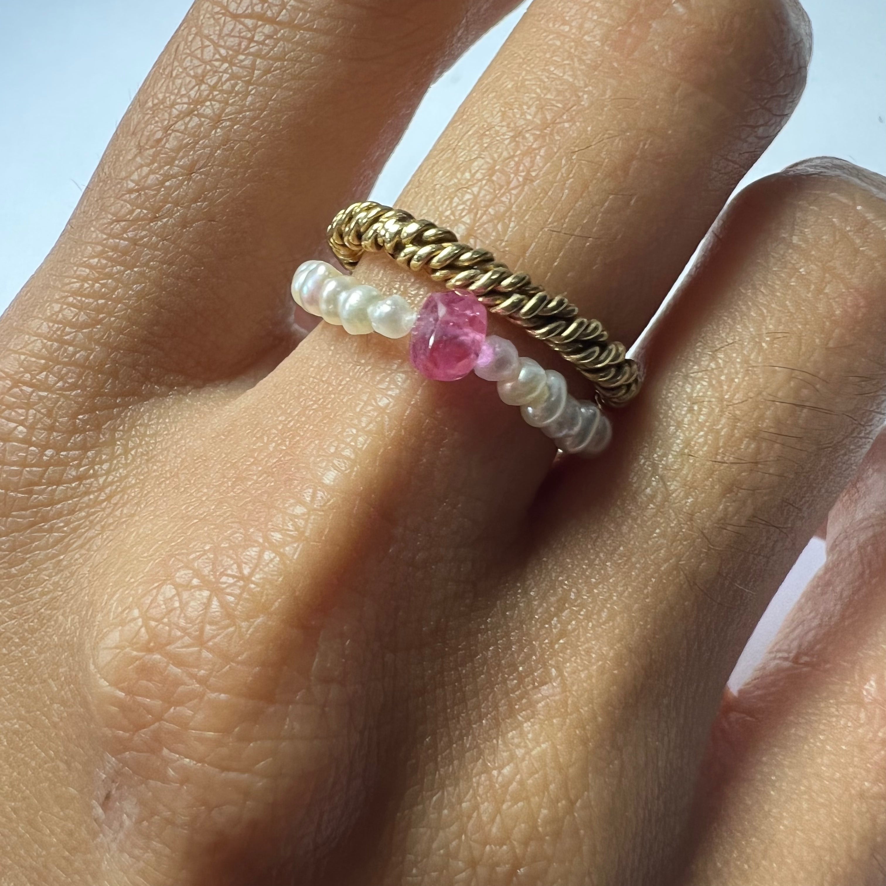 Natural Seed Pearl Eternity Light Pink Rough Ruby Ring 7.5