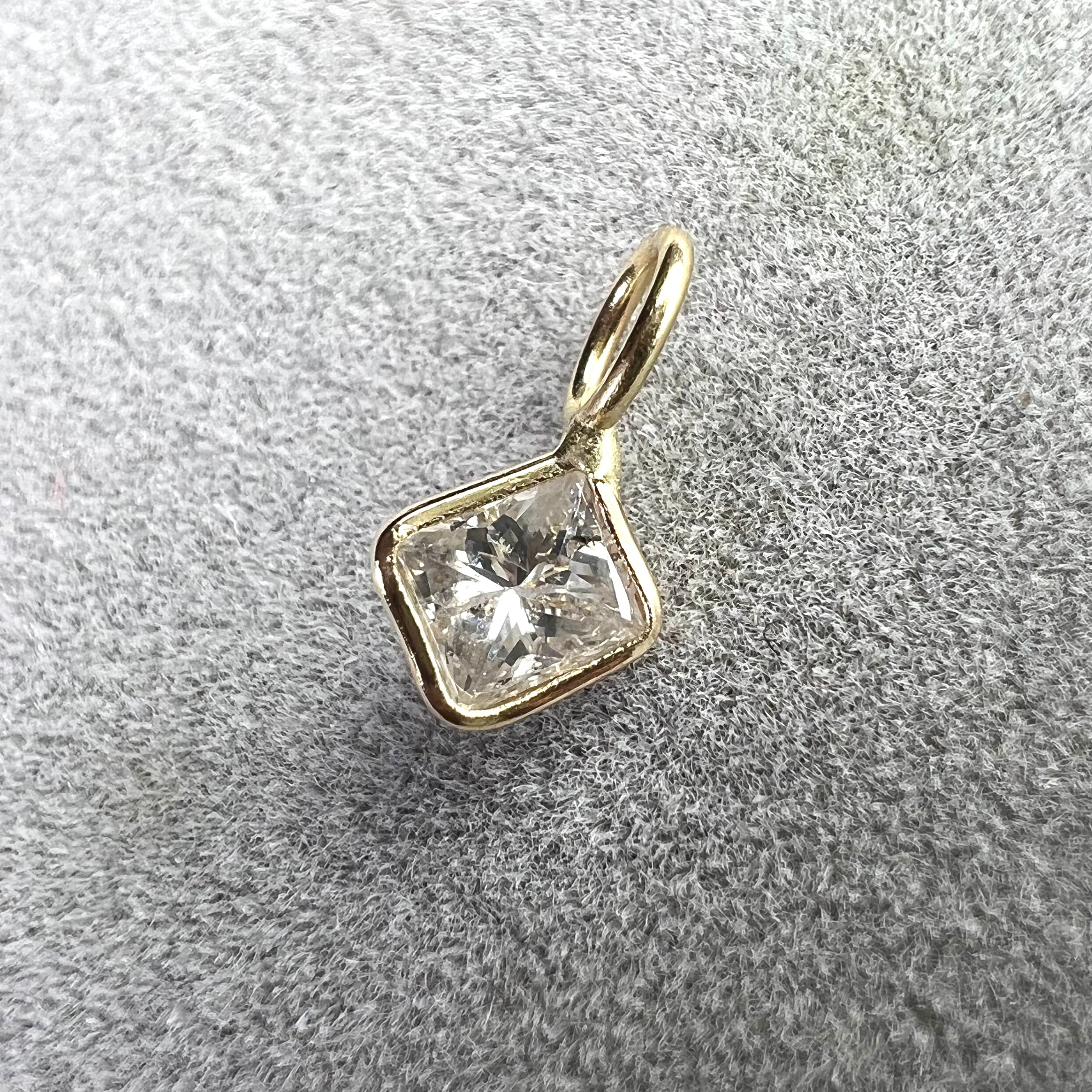 .27ct Princess Cut Diamond Pendant Charm 14K Gold 9x5mm