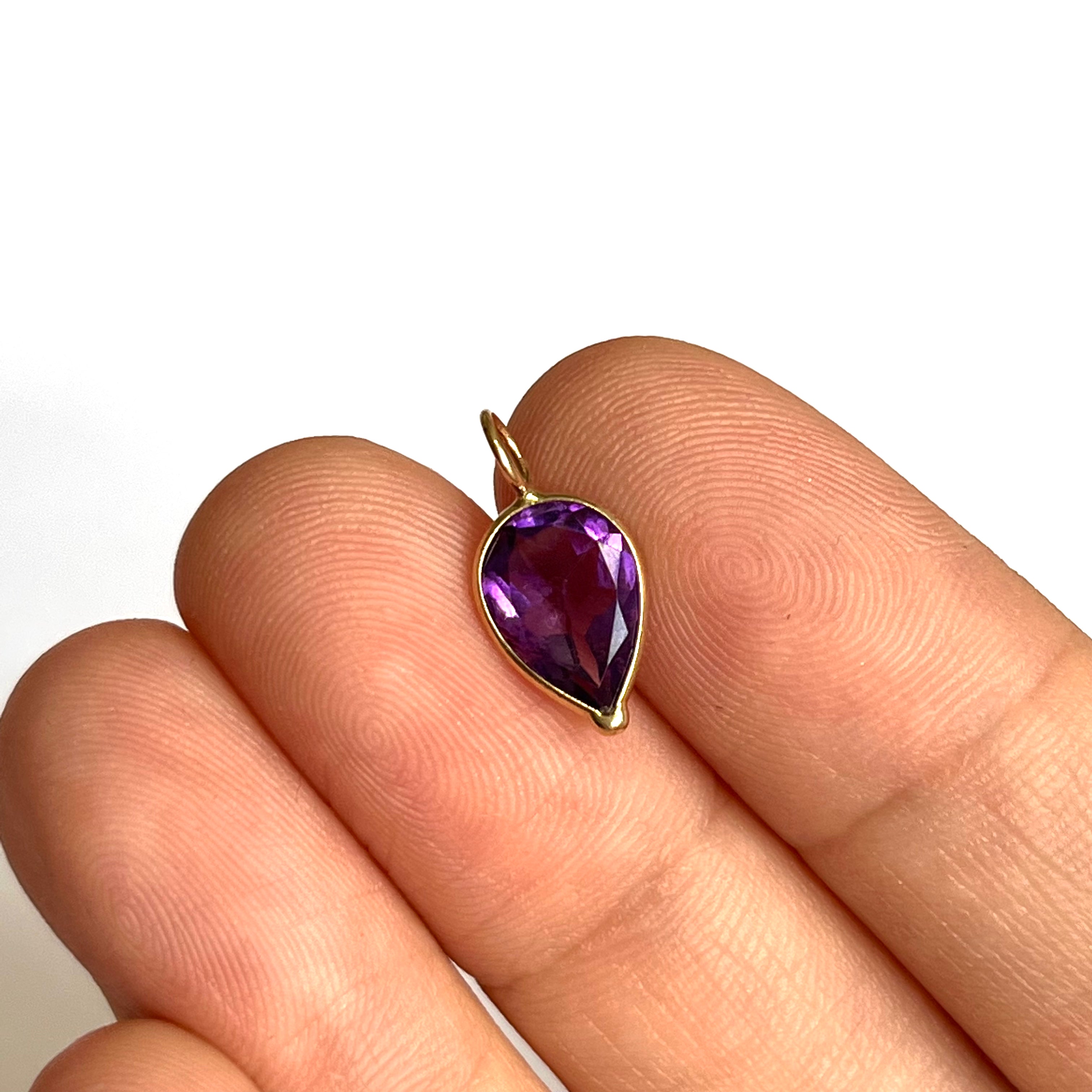 1.77ct Natural Pear Drop Amethyst 14K Yellow Gold Pendant Charm 16x7mm
