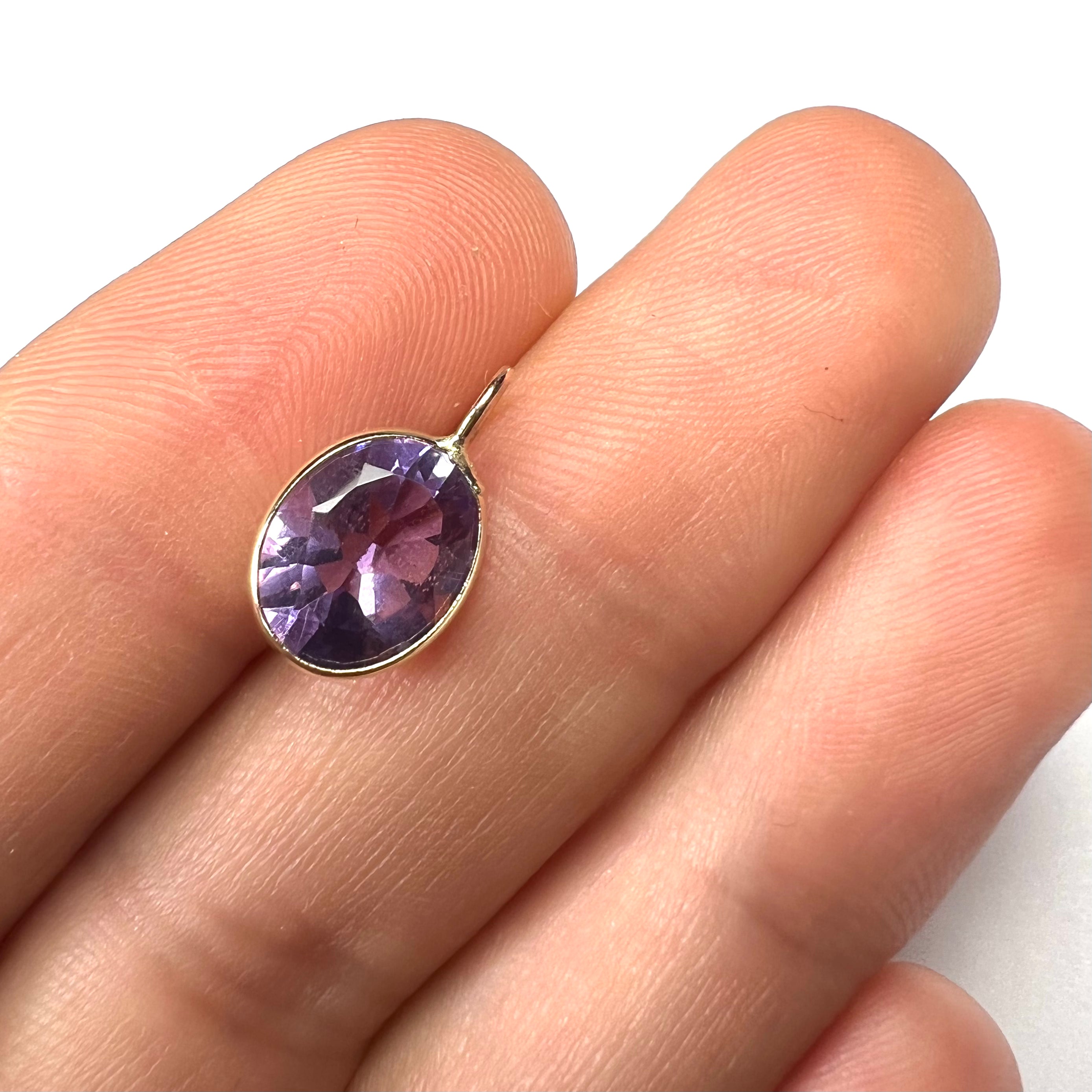 2.12CT Natural Oval Amethyst 14K Yellow Gold Pendant Charm 15x8mm