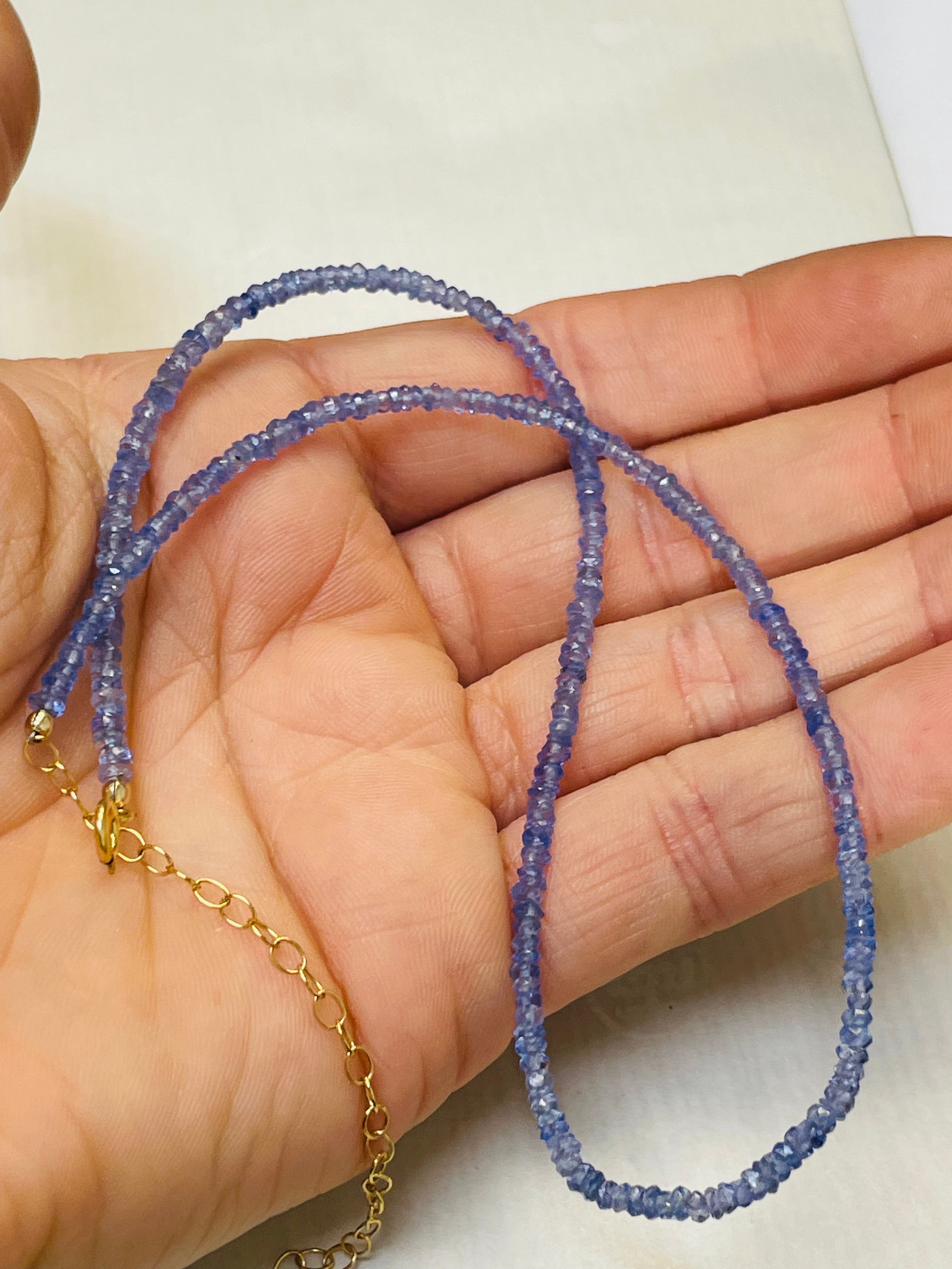 12.25”-15” 2mm Faceted Tanzanite 14K Yellow Gold Choker Necklace