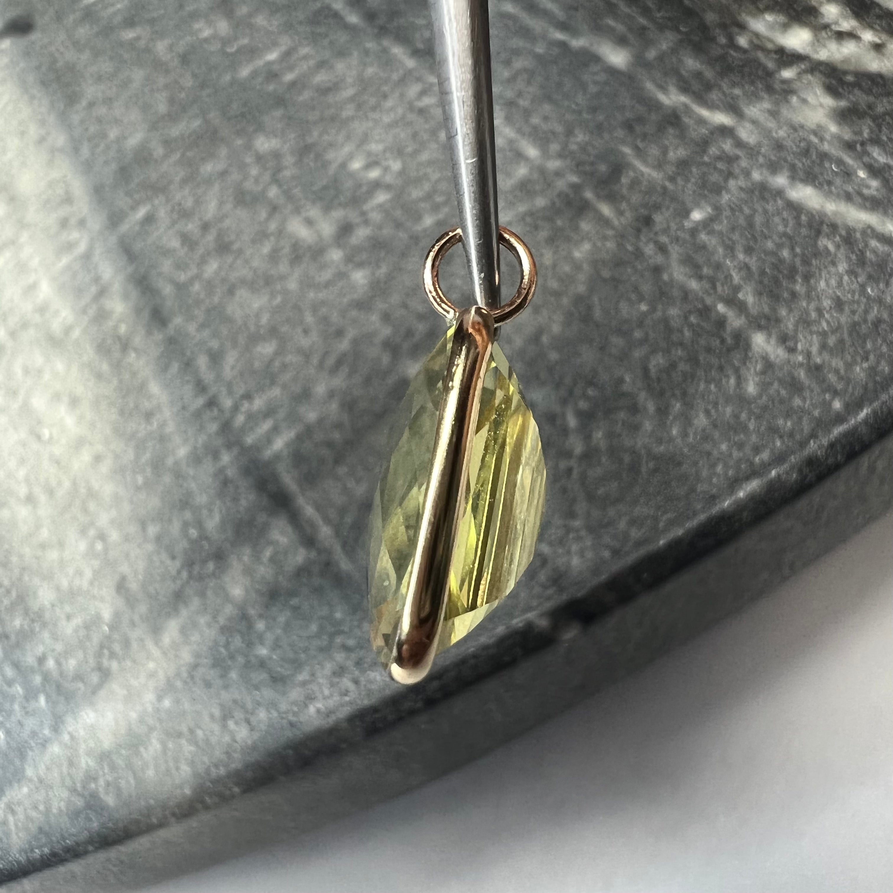5CT Natural Limey Cushion Cut Citrine 14K Yellow Gold Pendant Charm 17x10.5mm