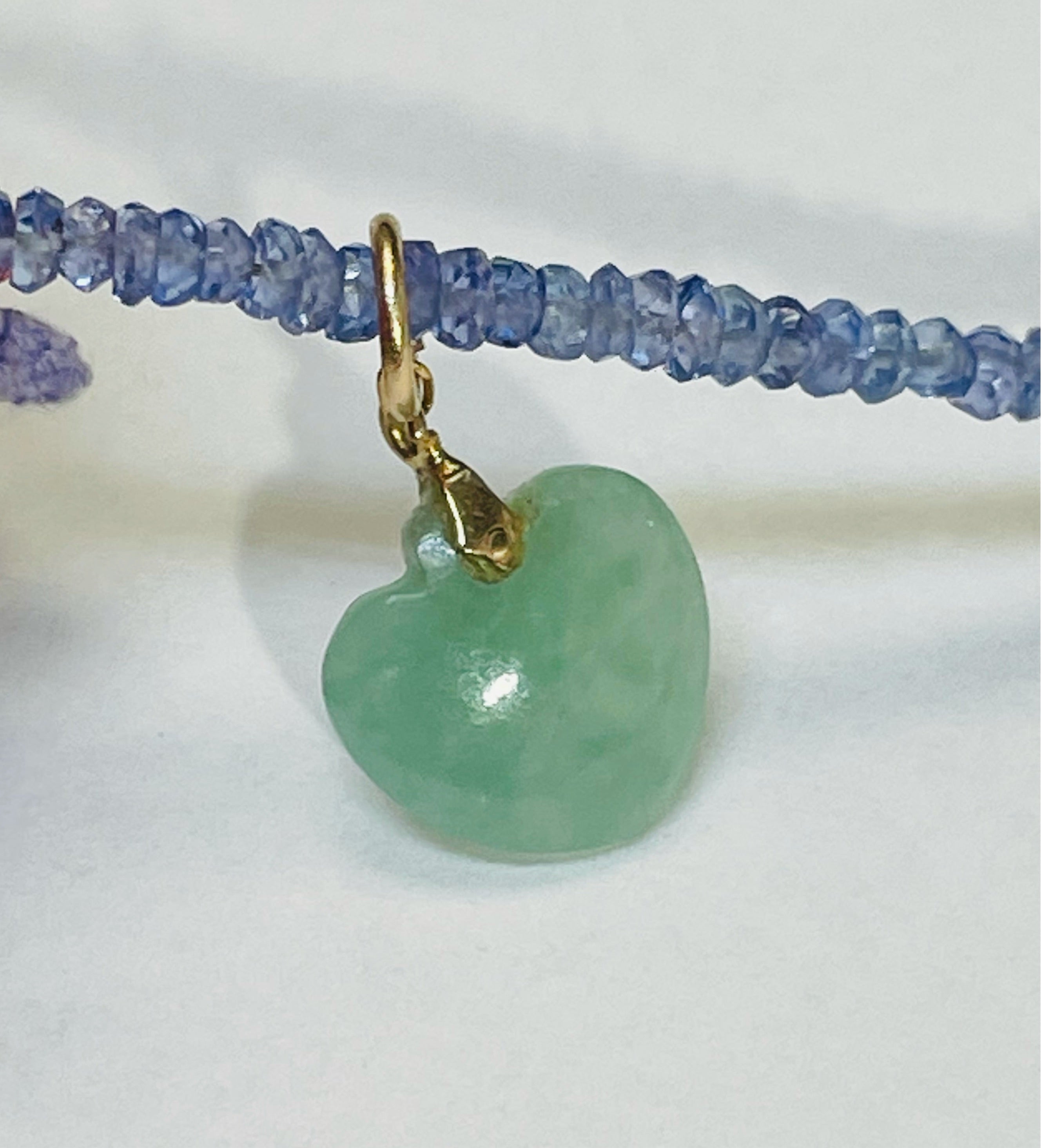 Green Jade Heart 14K Charm