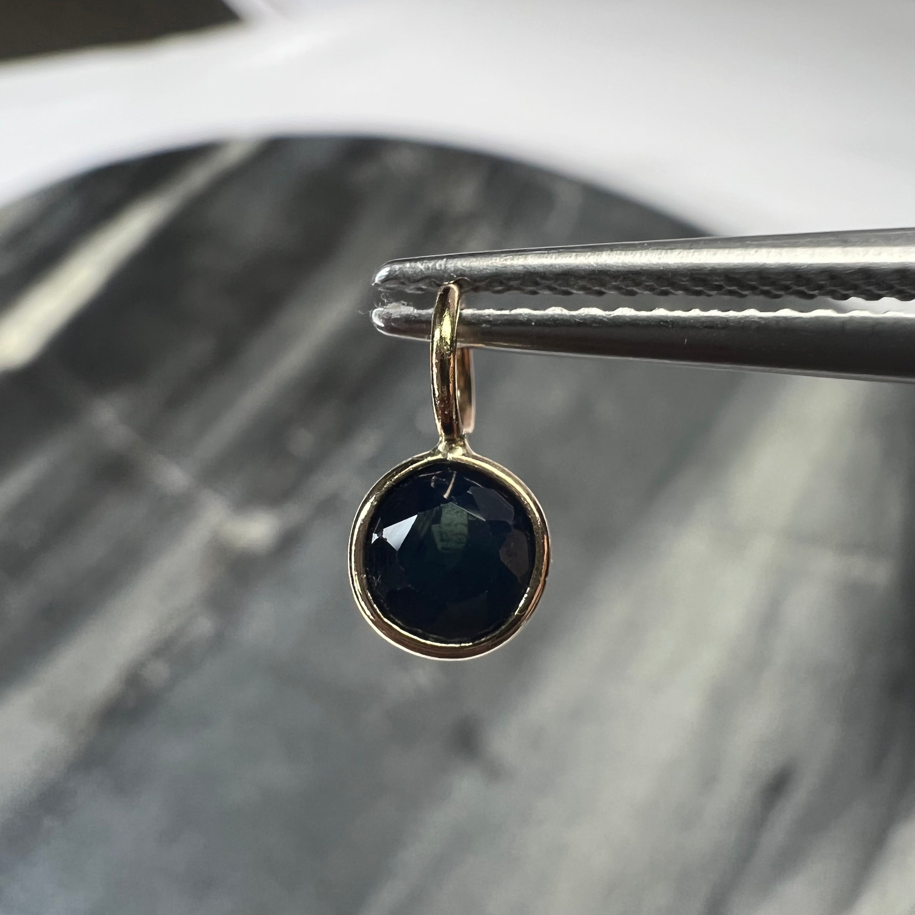 .45CT Natural Sapphire 14K Yellow Gold Pendant Charm 9x5mm
