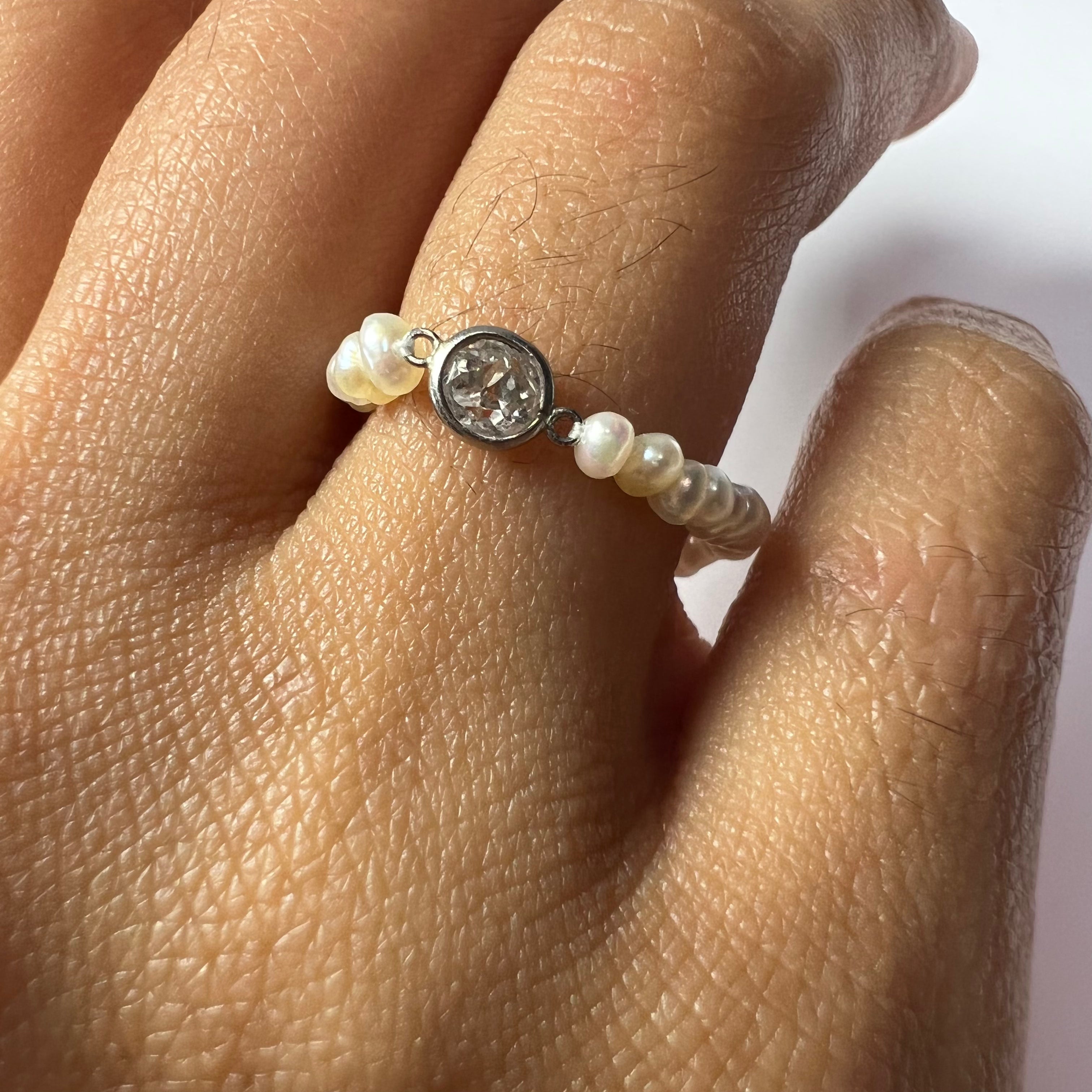 Natural Seed Pearl Eternity .20ct Diamond Ring Size 6.5