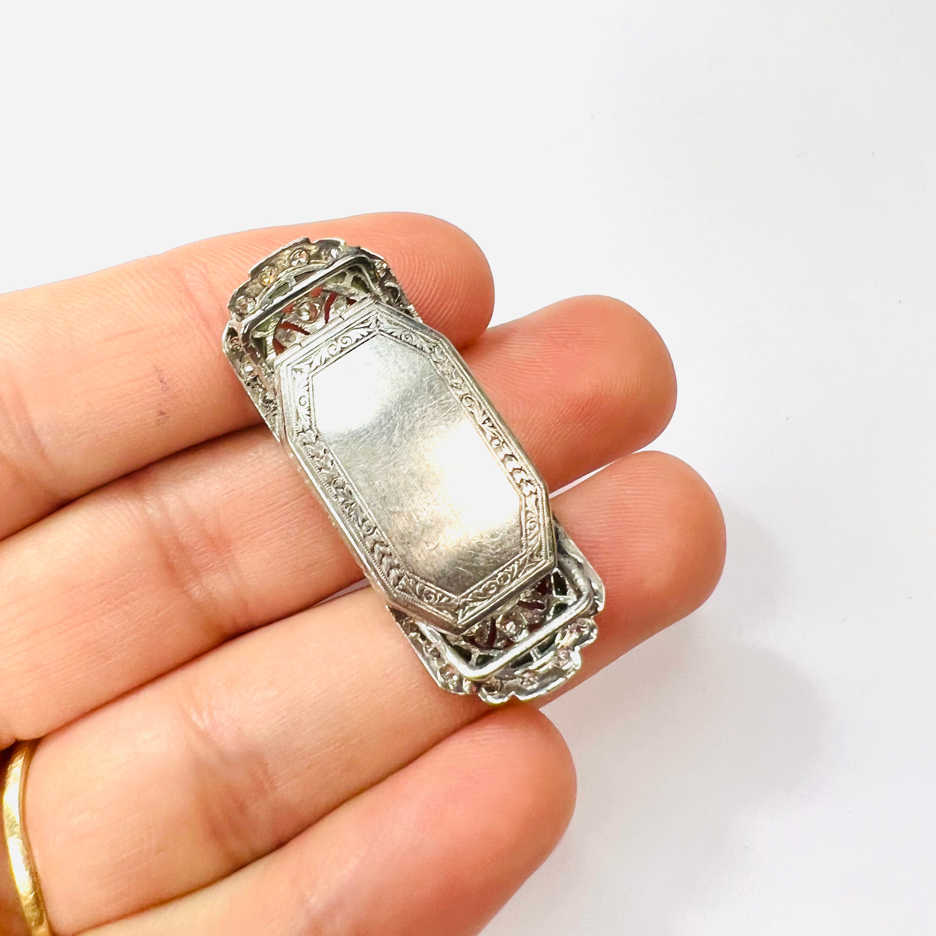 Art Deco Watch Face Convert Platinum Emerald Diamond and Morganite Pendant