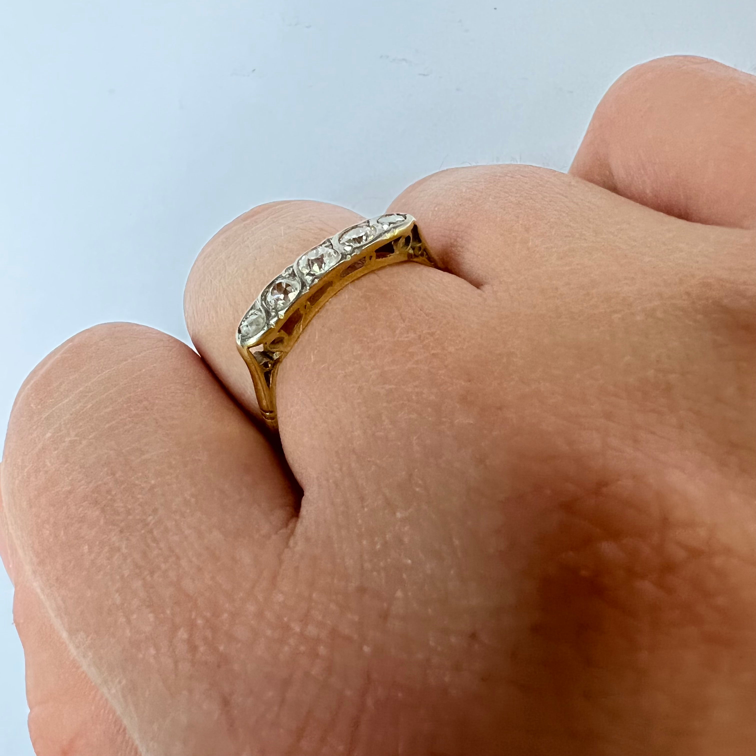 Antique 18K Yellow Gold and Platinum 0.45CTW Diamond Ring Band Size 8