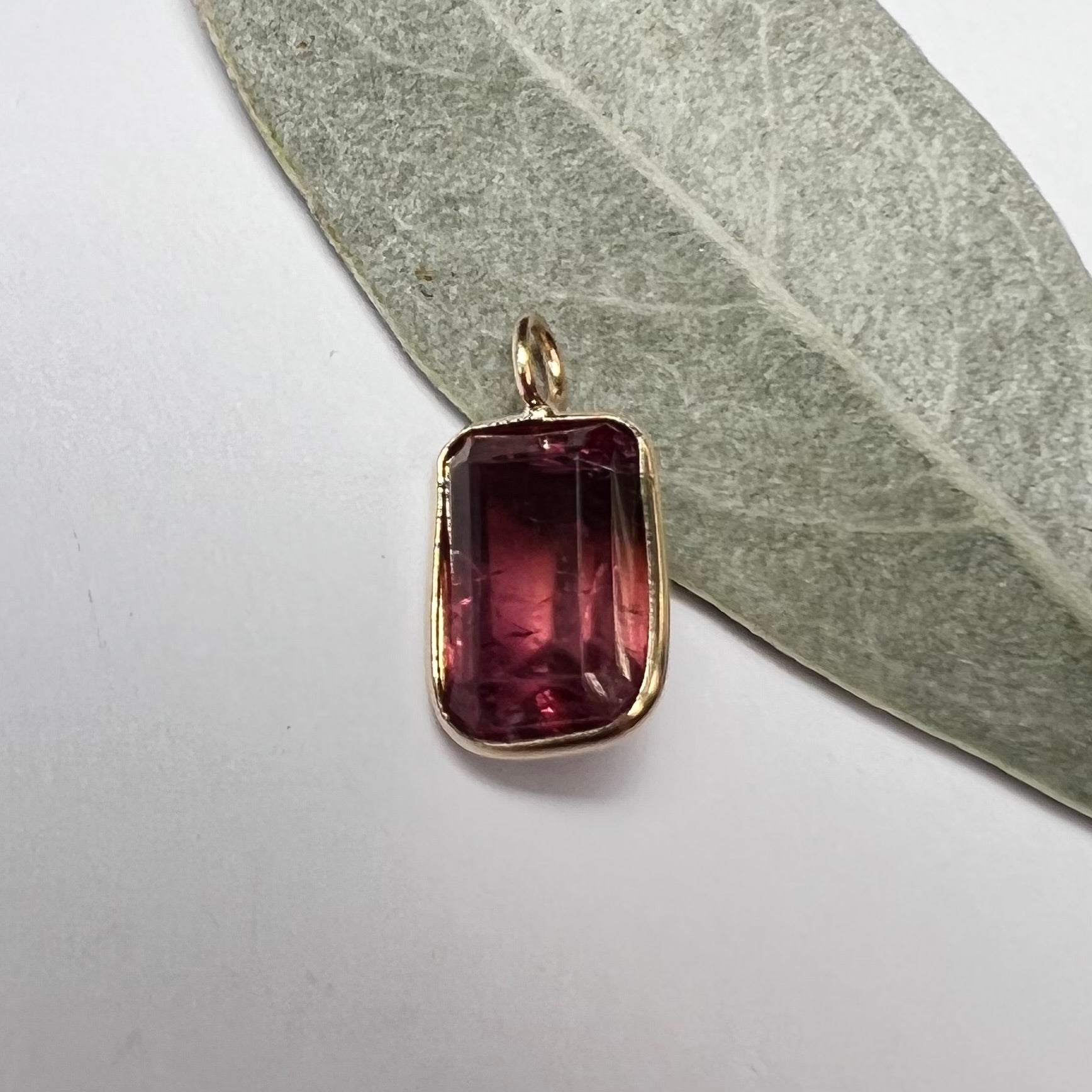 Natural Raspberry Tourmaline 14K Yellow Gold Pendant Charm 12x8mm