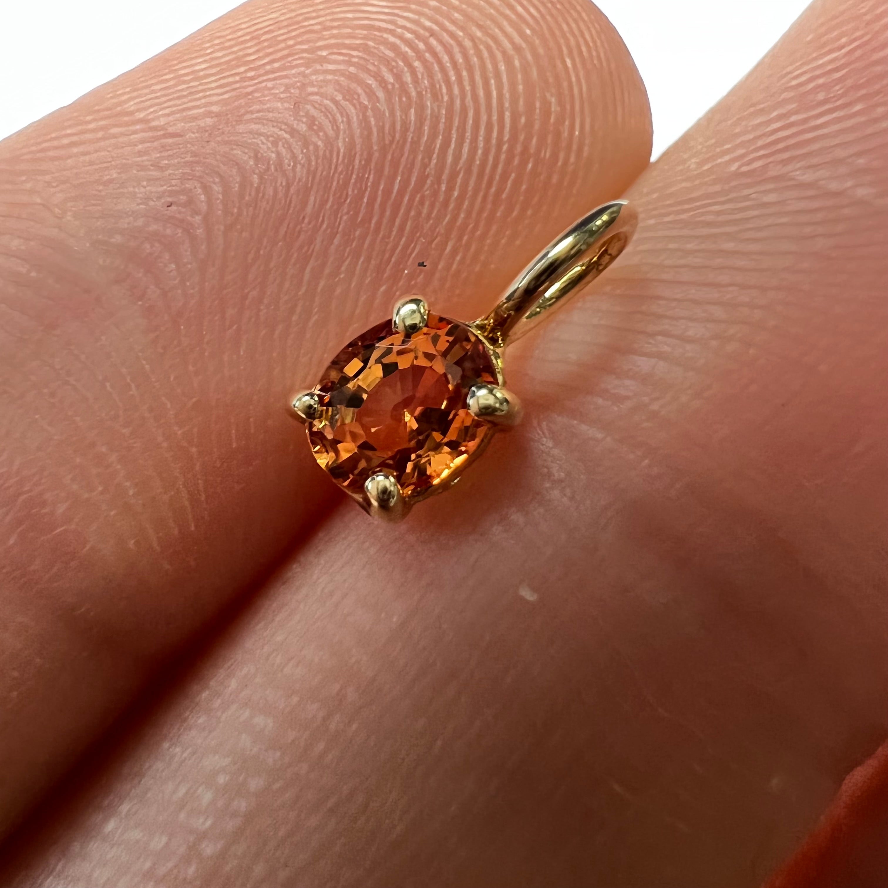 Natural Orange Sapphire 14K Yellow Gold Pendant Charm 10x4mm