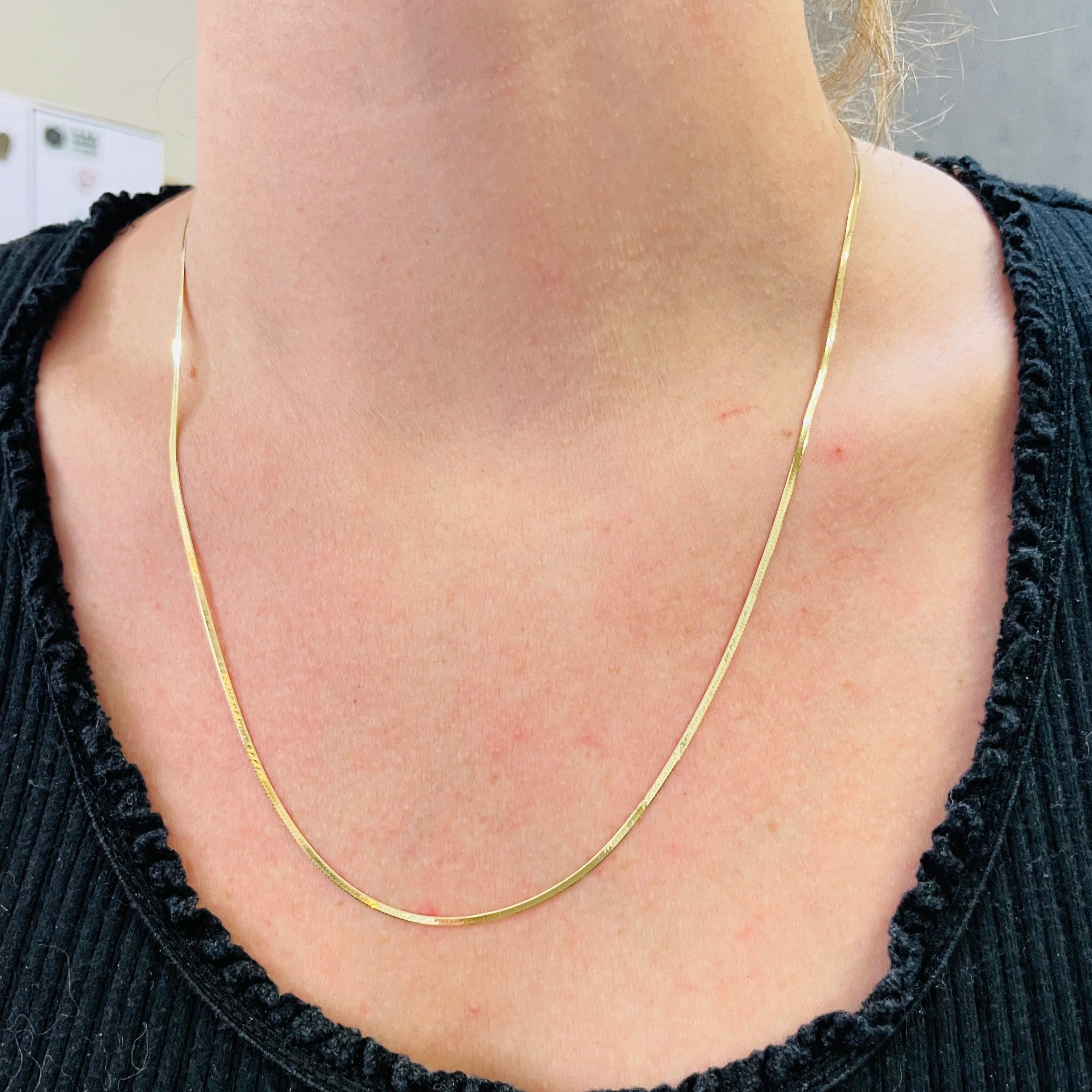20" 1.3mm 14K Yellow Gold Herringbone Chain Necklace