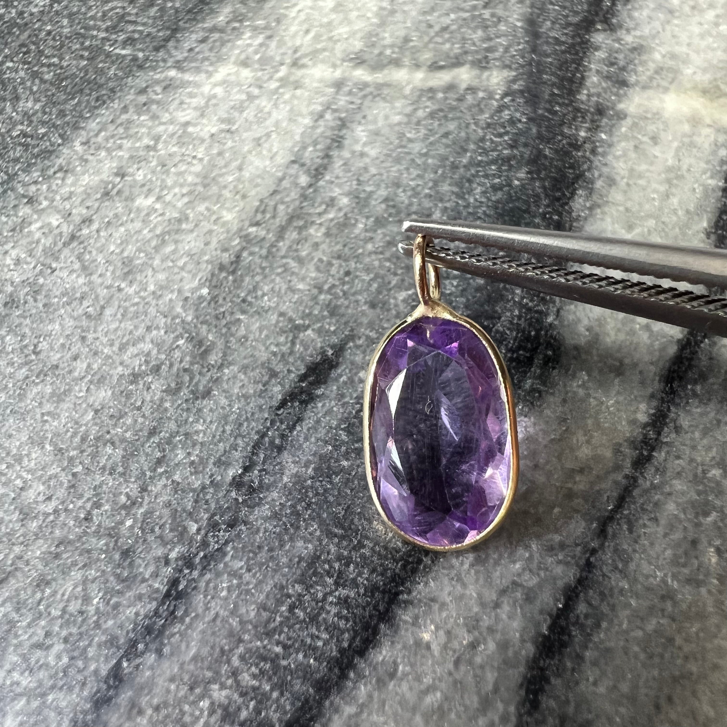 3.1CT Natural Oval Light Violet Amethyst Heart 14K Yellow Gold Pendant Charm 17x8mm