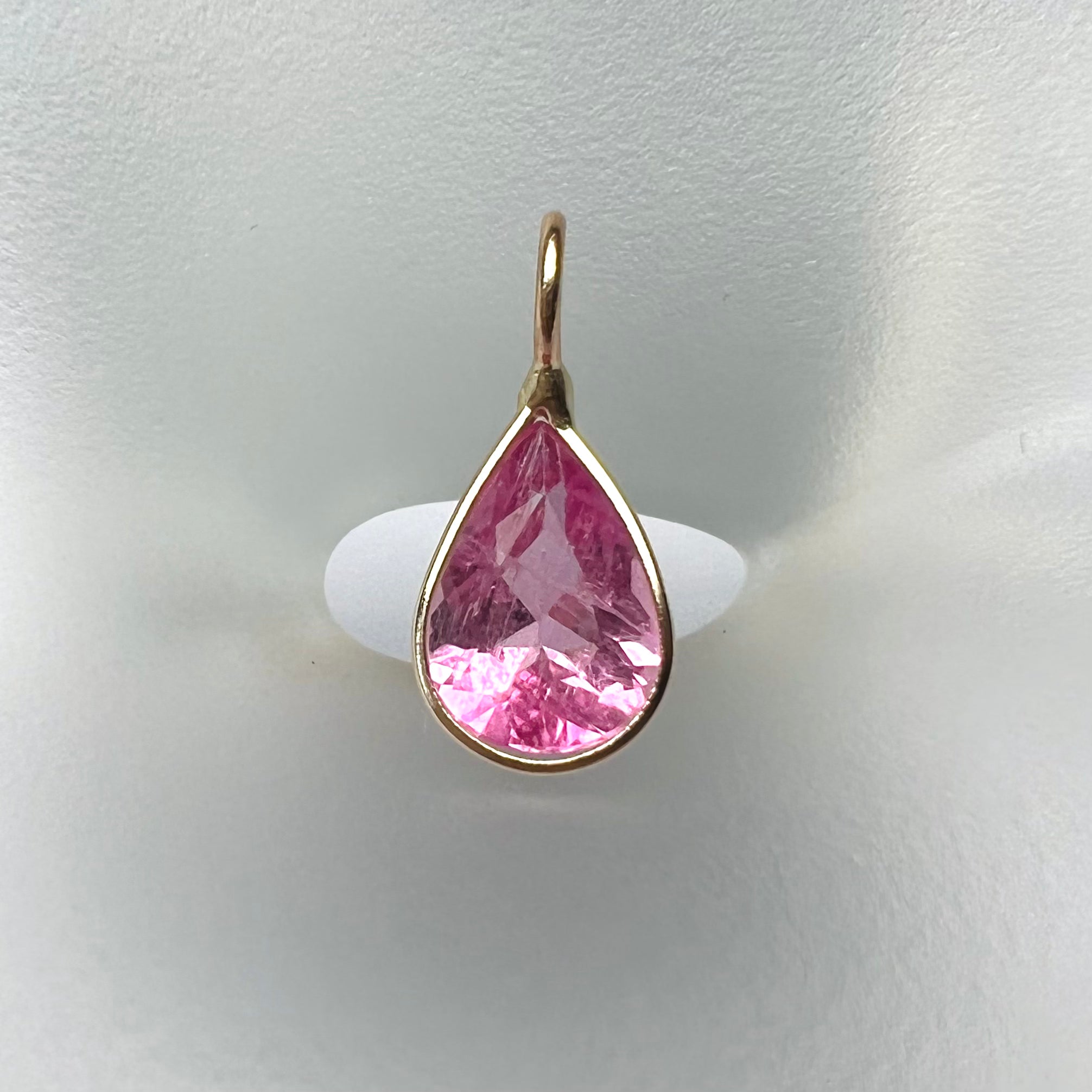 1.02CT Natural Pink Pear Tourmaline 14K Yellow Gold Pendant Charm 14x6mm