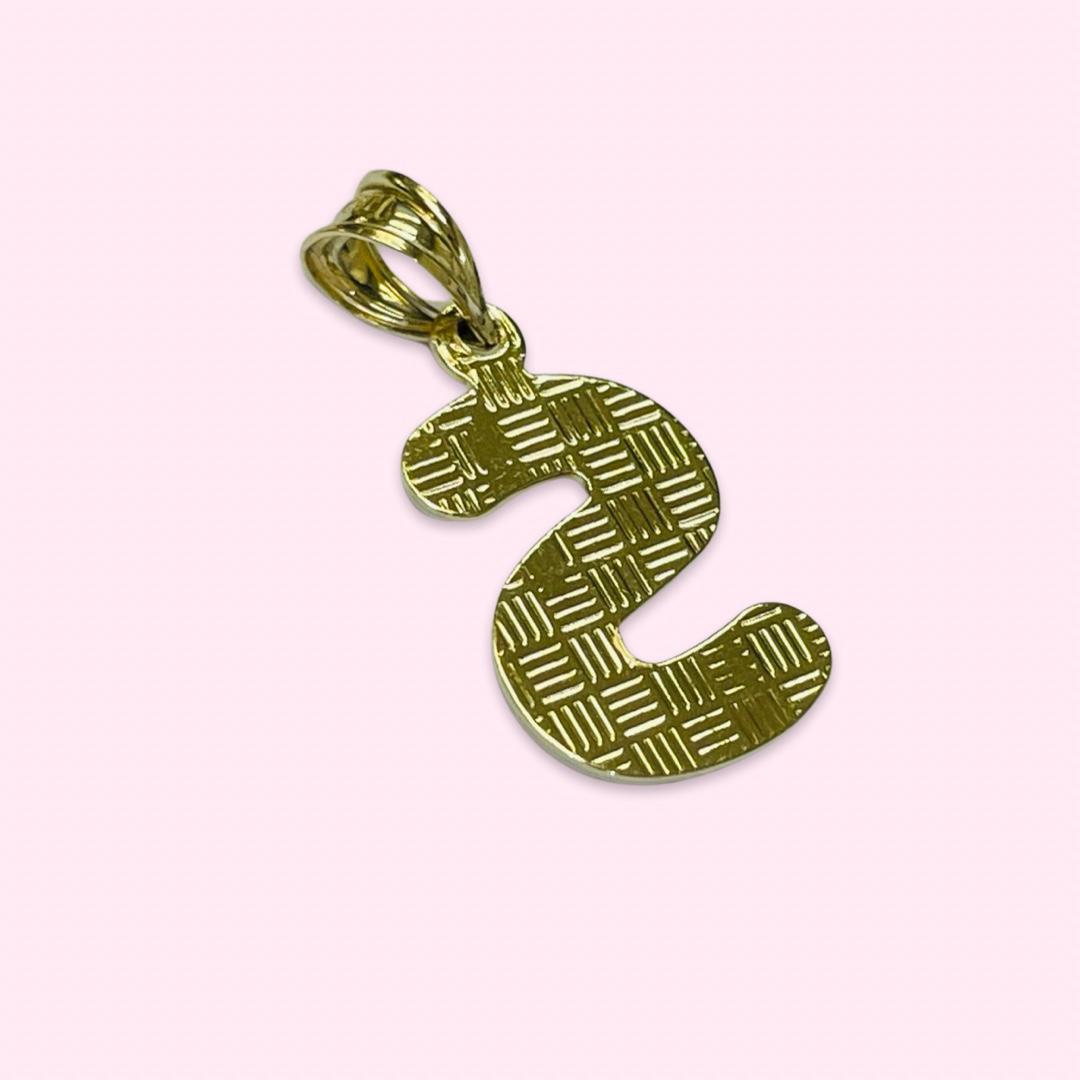 Initial S Puffy Balloon Letter 10K Yellow Gold Pendant