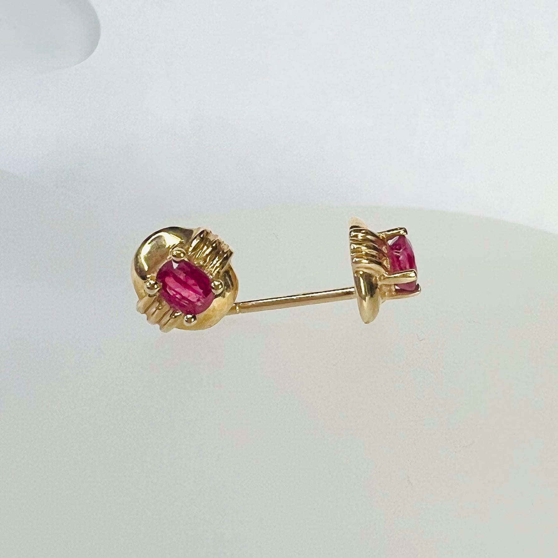 14K Yellow Gold .43ctw Oval Ruby Earring Pushback Studs 7x7mm