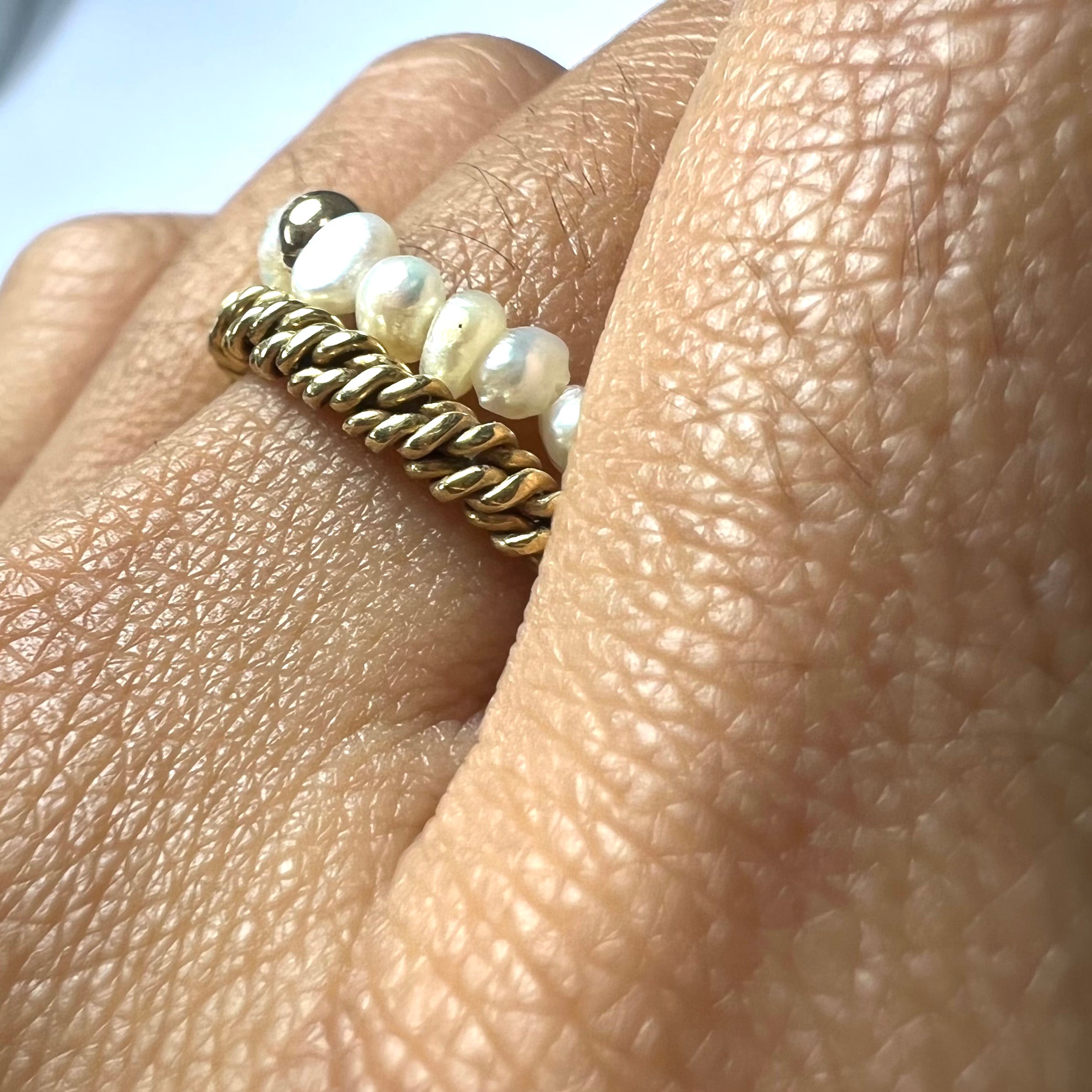 Natural Seed Pearl Eternity Yellow Gold Bead Ring 9