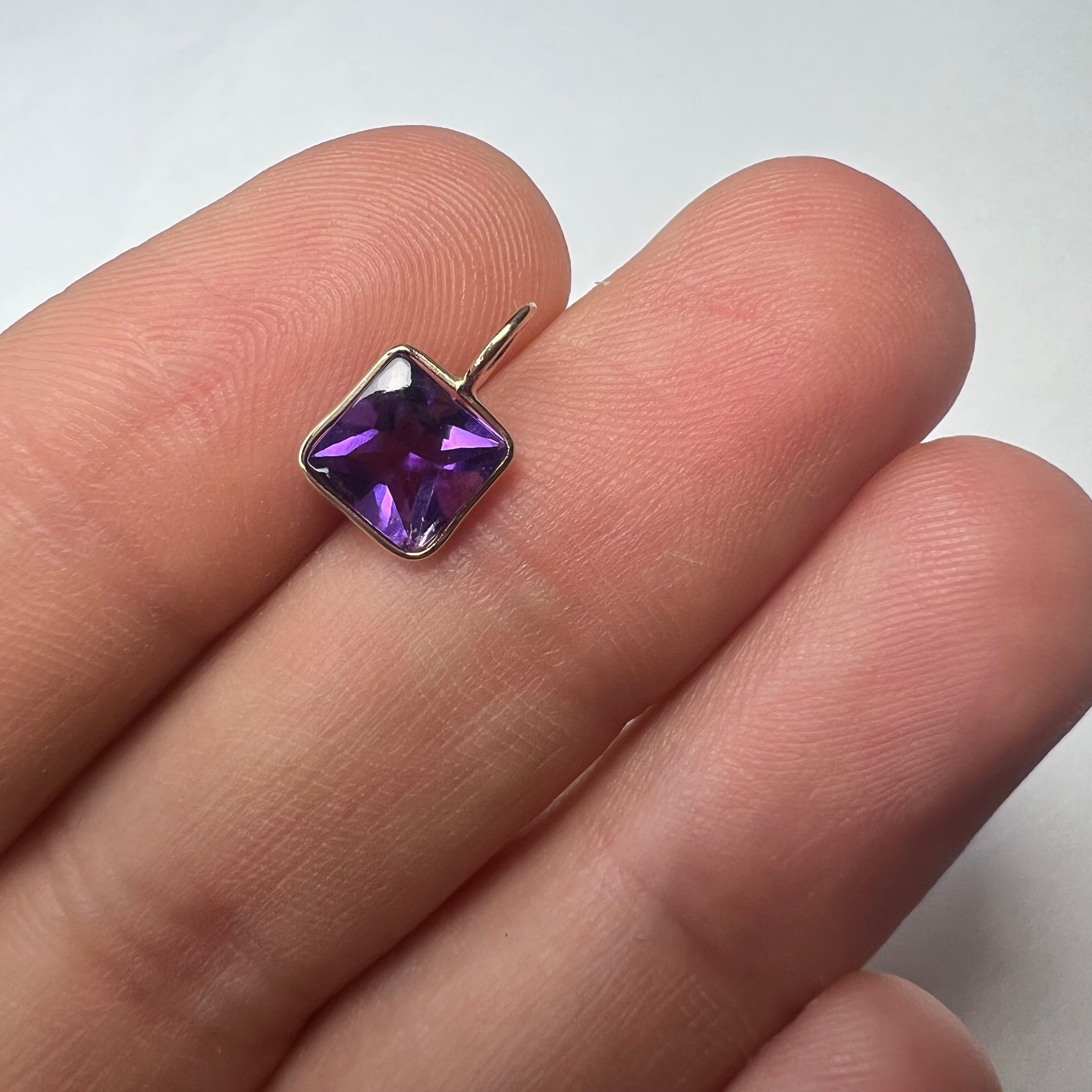 1.3CT Natural Square Amethyst 14K Yellow Gold Pendant Charm 11x7mm