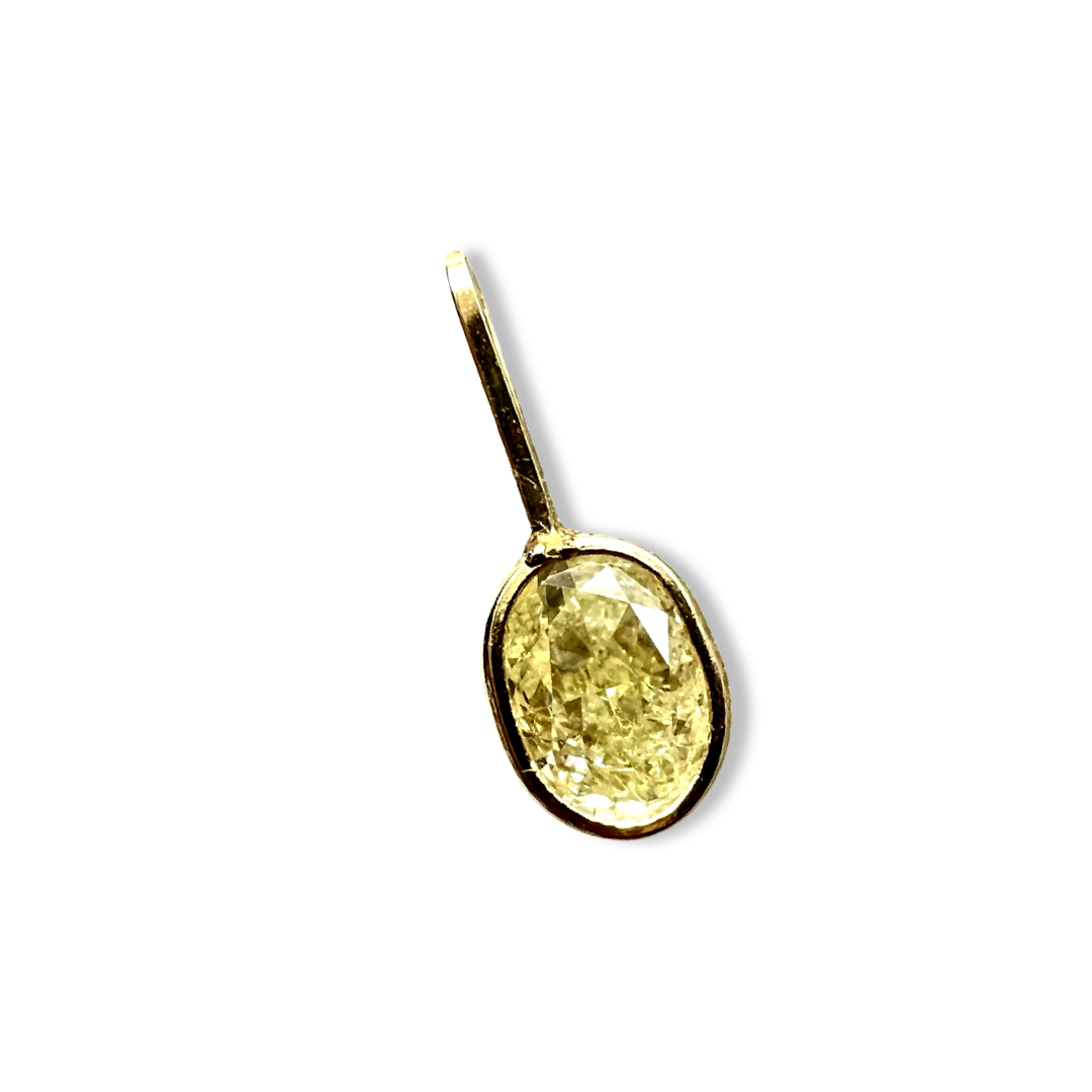 .24CT Canary Yellow Oval Diamond Pendant Charm 14K Gold