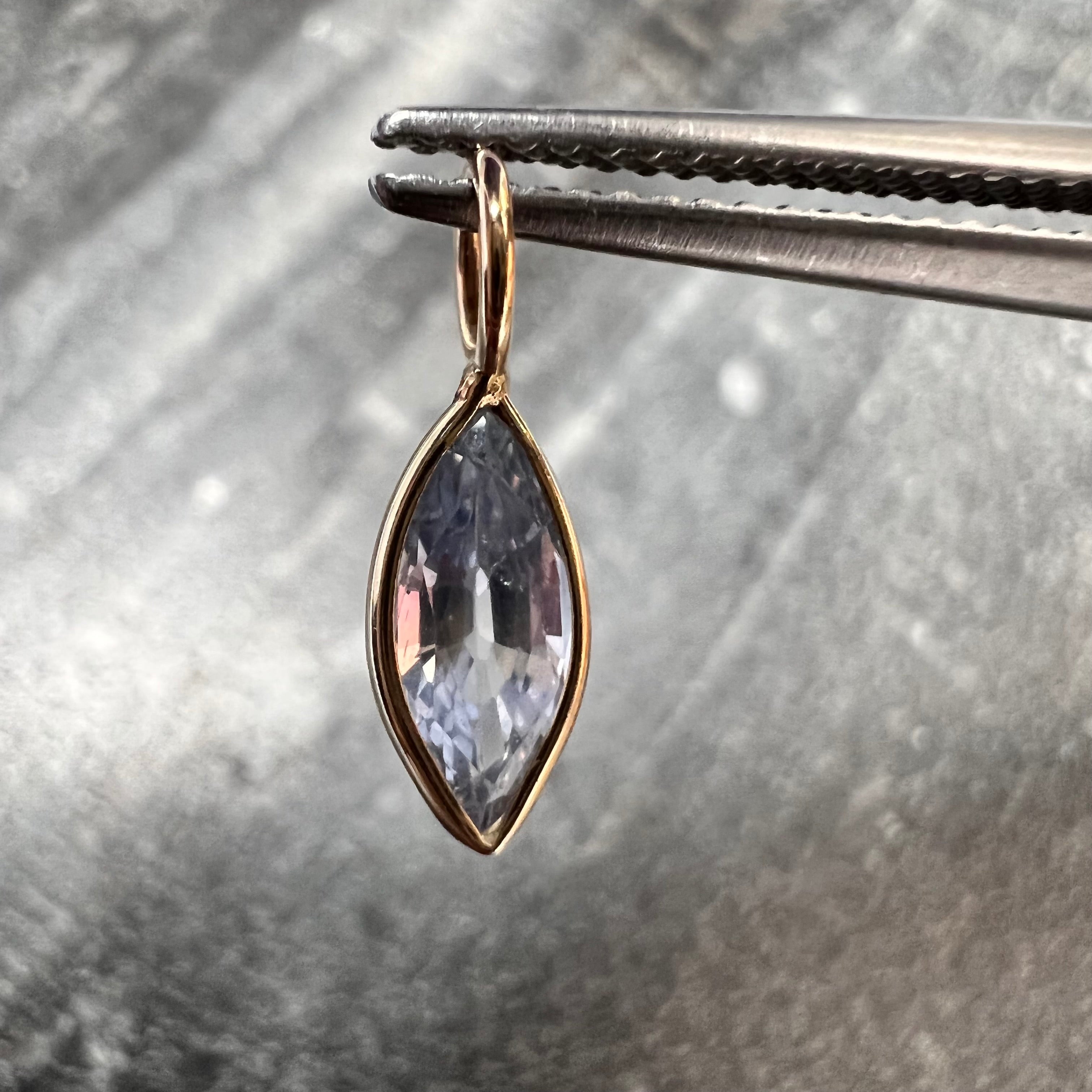 Natural Marquise Sapphire 14K Yellow Gold Pendant Charm 13x4mm