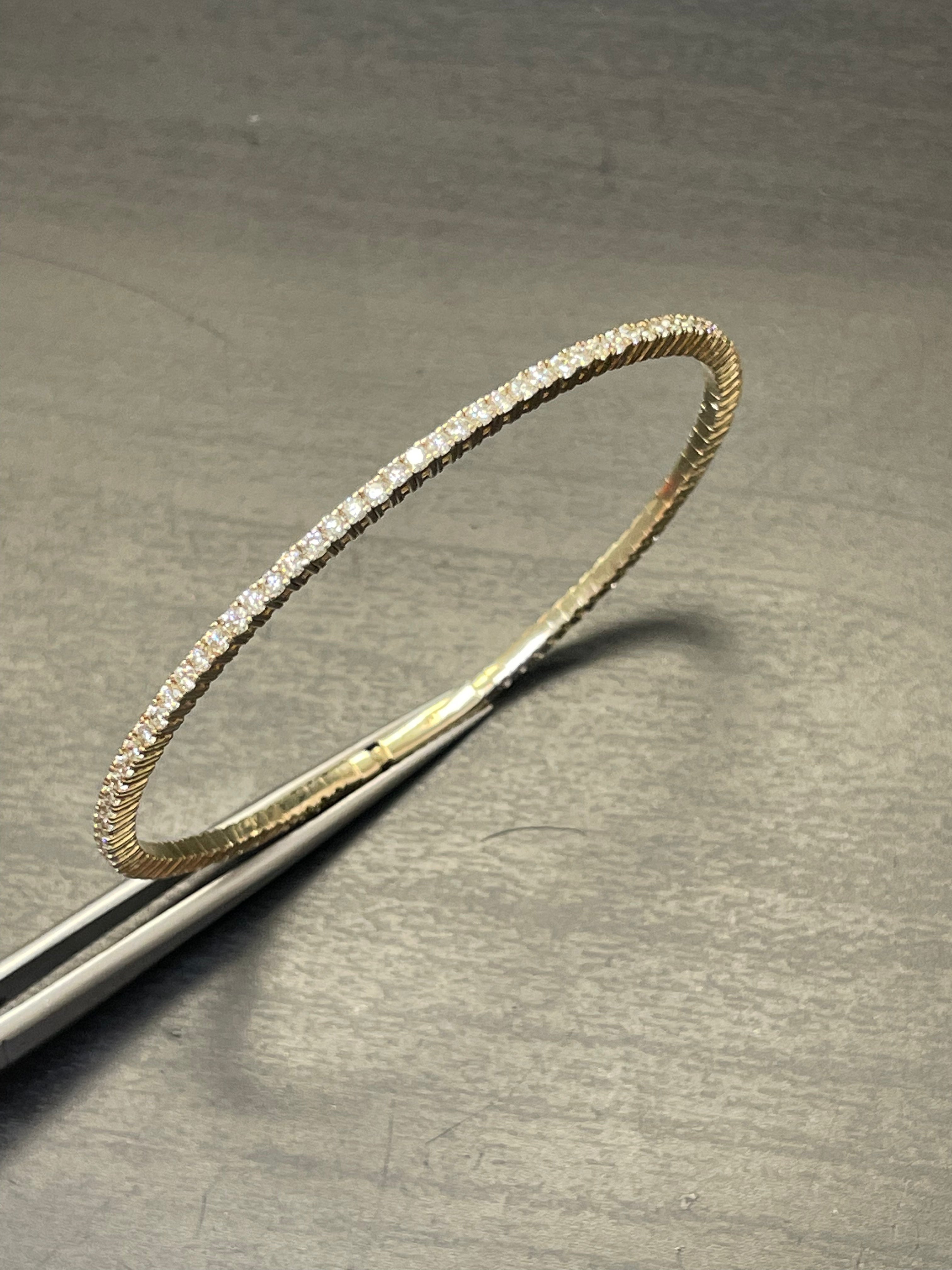 2.3CT Natural Diamond Solid 14K Yellow Gold Flexible Tennis Bracelet Bangle 7"