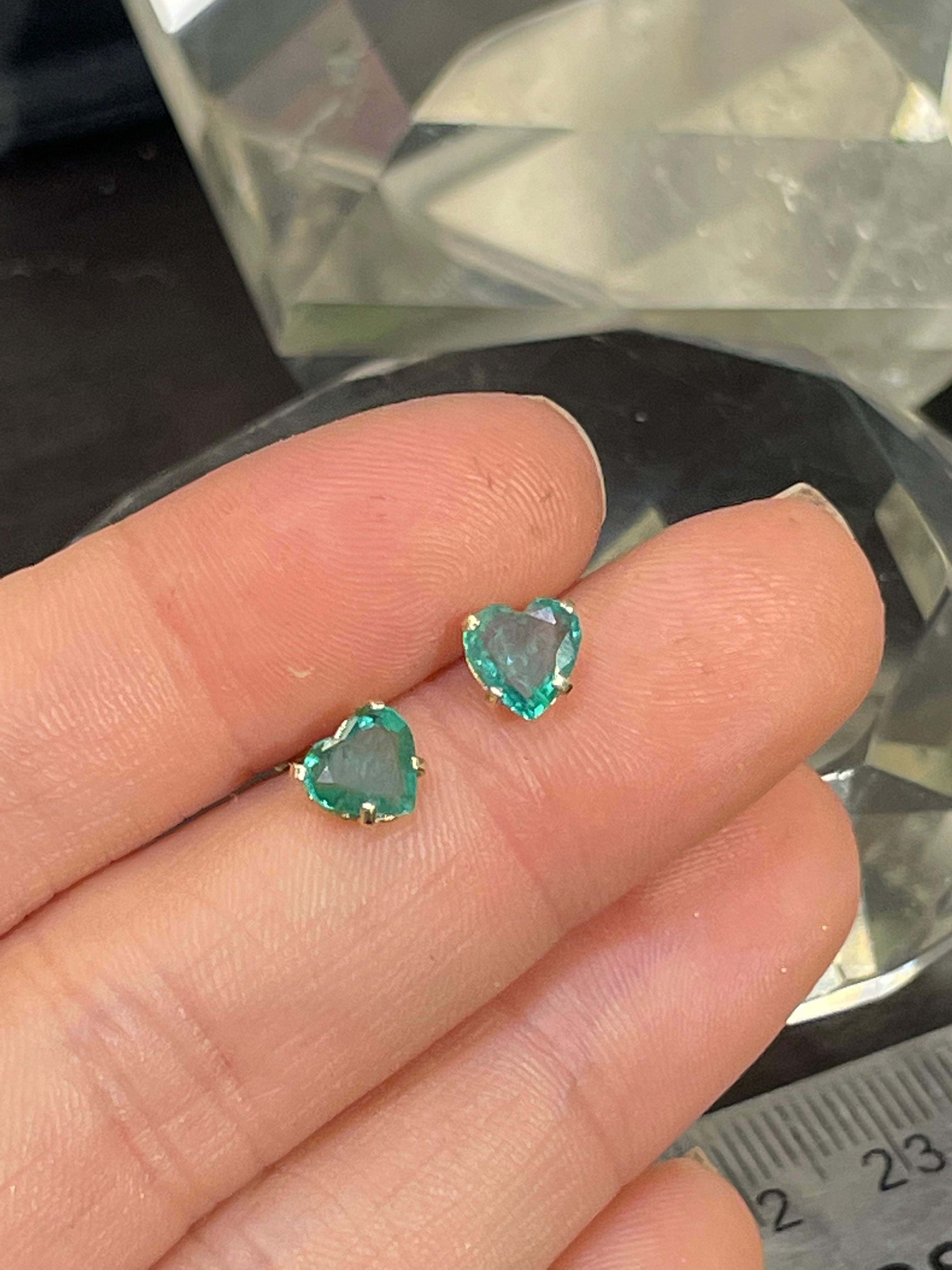 1.19CT Emerald Heart 14K Yellow Gold Stud Earrings
