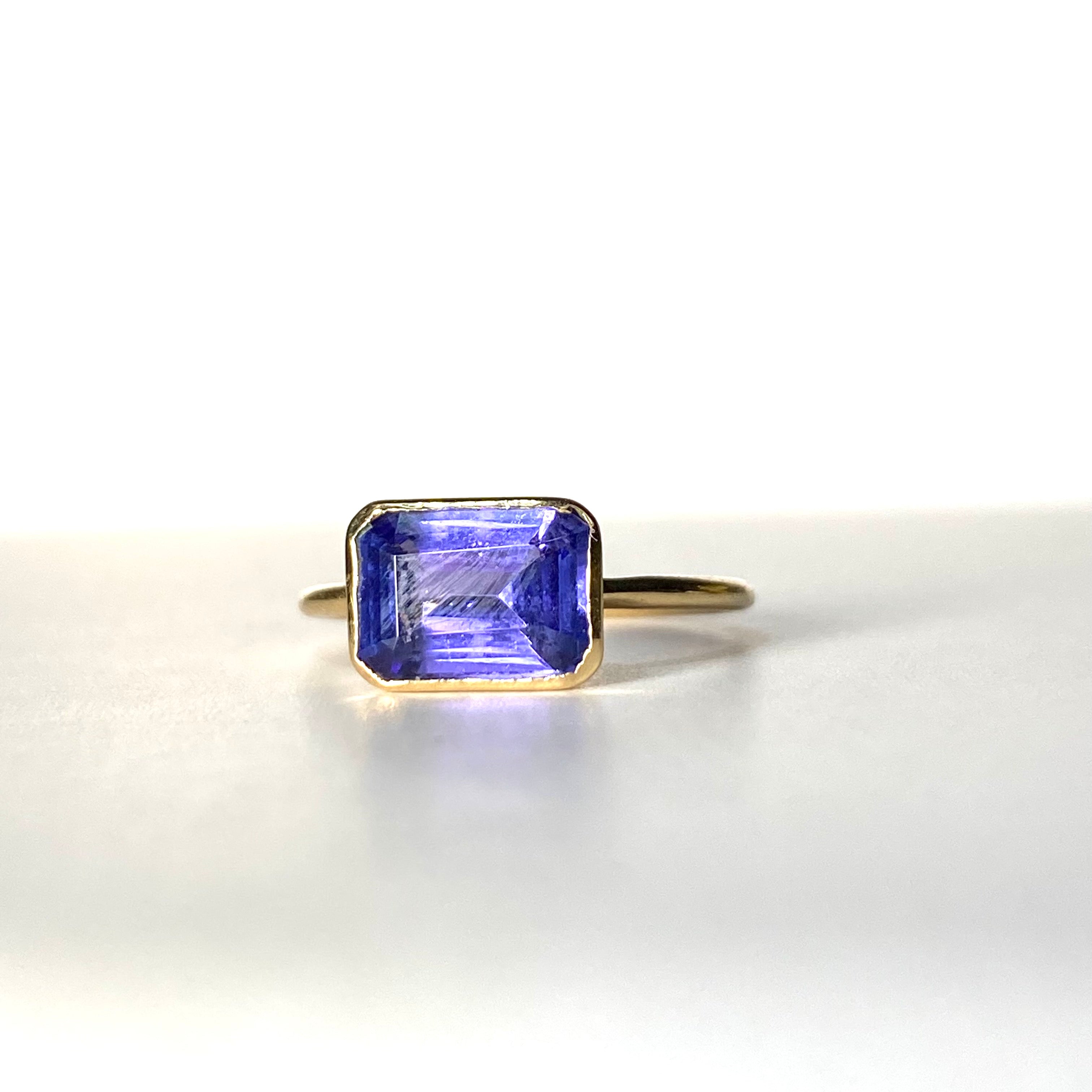 1.4CT Emerald Cut Tanzanite 18K Yellow Gold Solitaire Stacking Ring Size 5