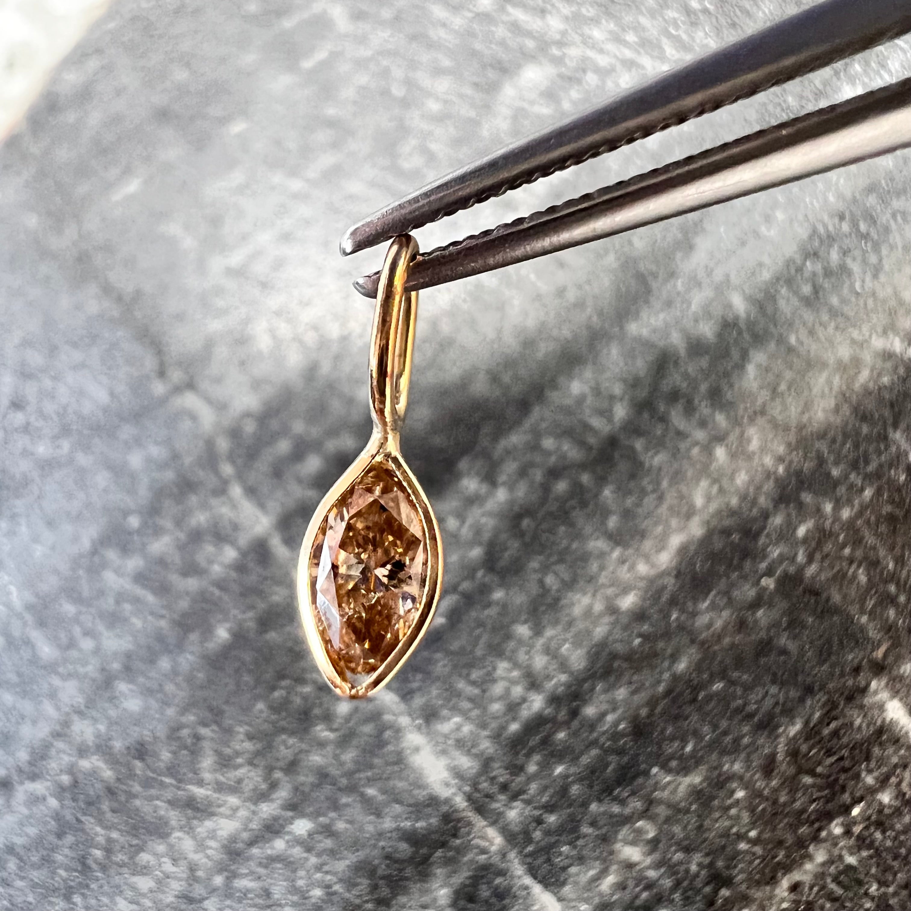 .15CT Natural Champagne Marquise Diamond 14K Yellow Gold Pendant Charm 12x3.5mm