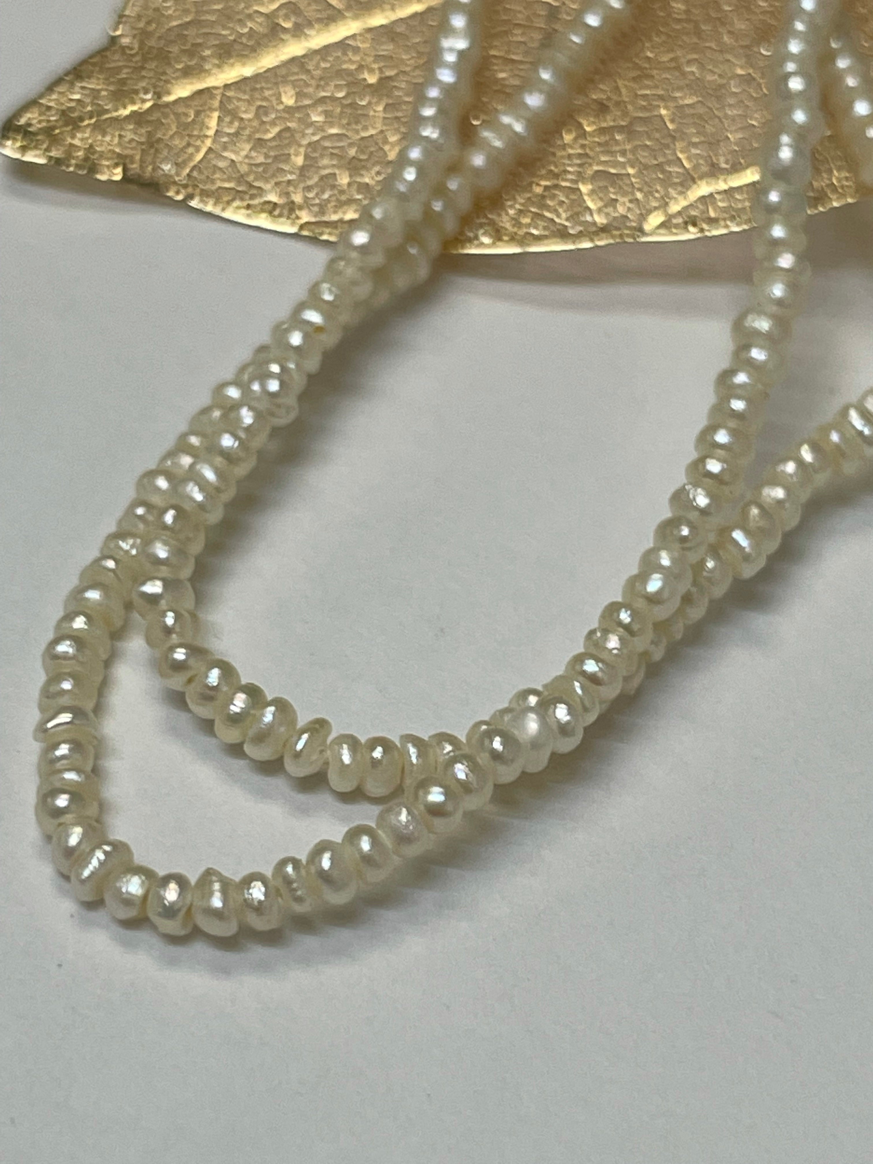 16" Natural Seed Pearl Necklace 2mm 14K Yellow Gold