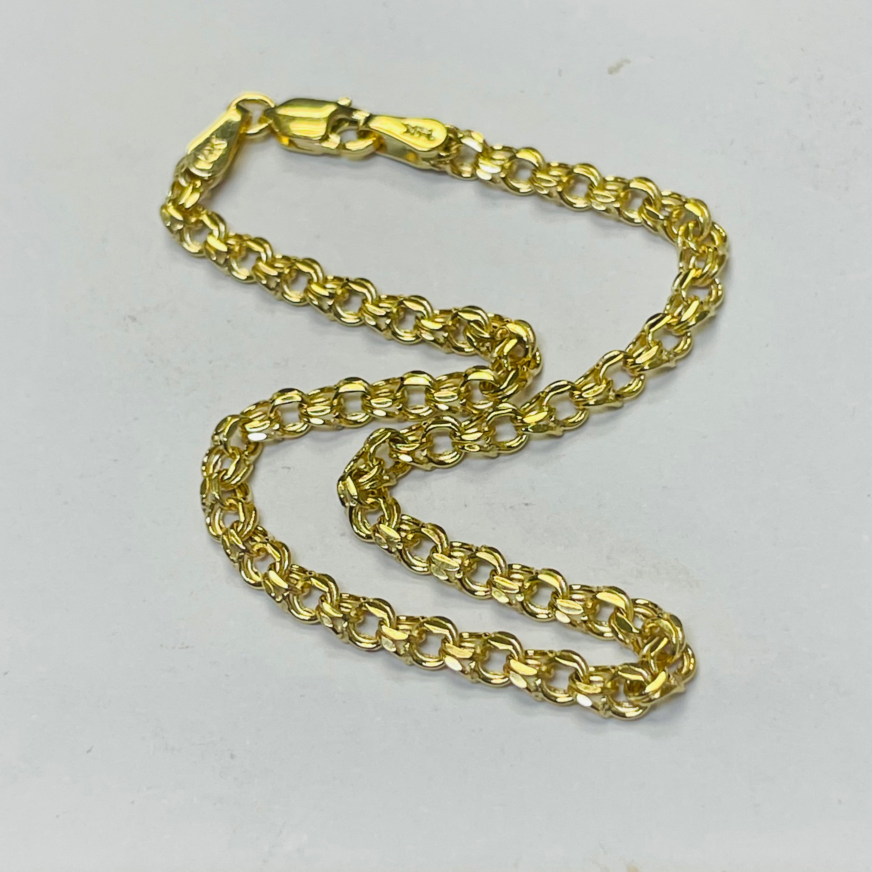 7.25” 3.3mm 14K Yellow Gold Double Link Charm Bracelet