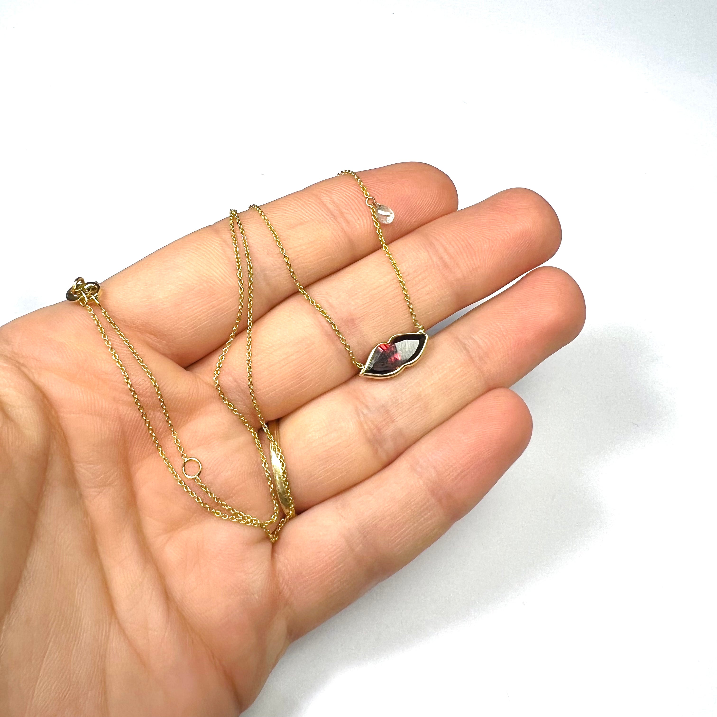 Lip Garnet and Briolette Diamond 16" 14K Yellow Gold Necklace