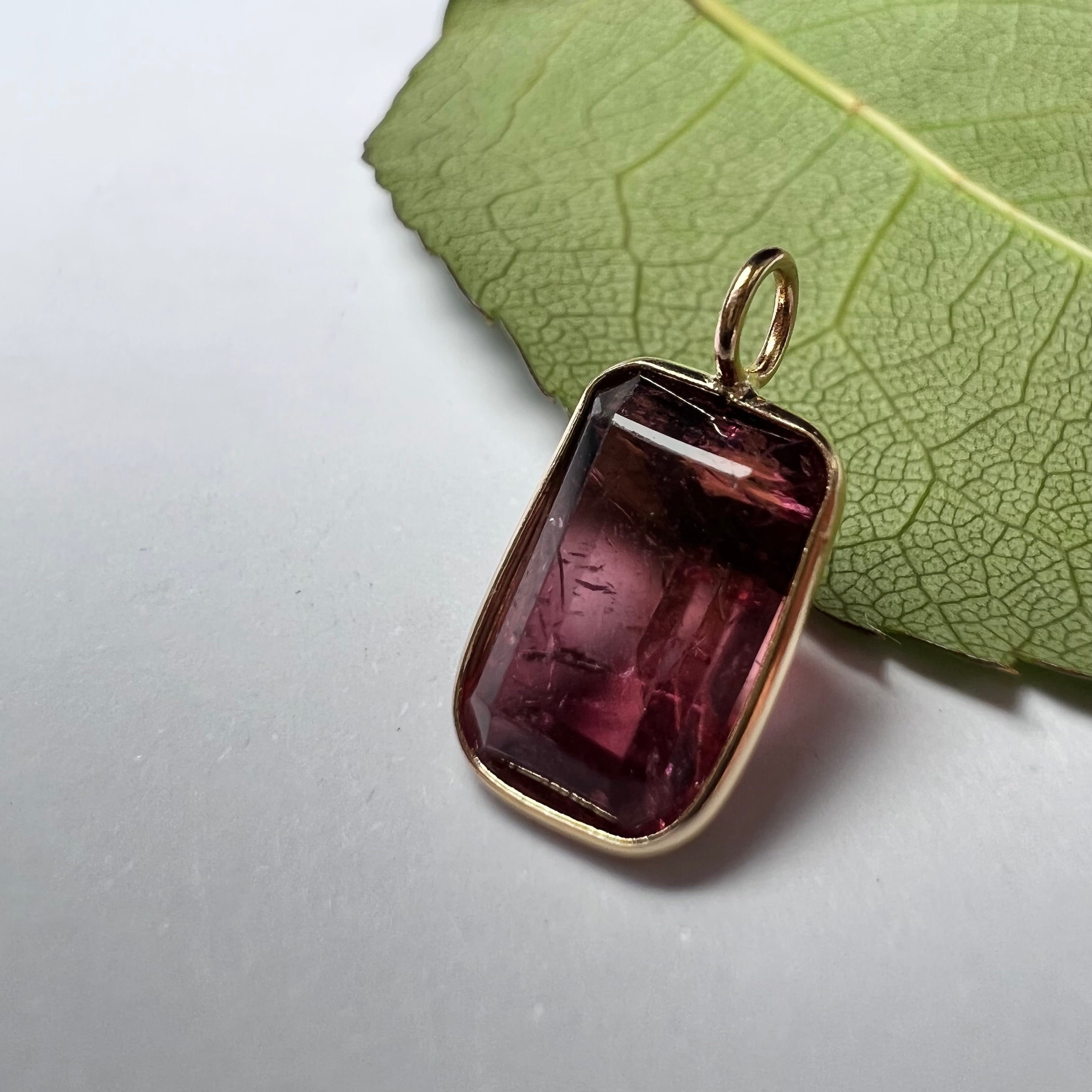 Natural Raspberry Tourmaline 14K Yellow Gold Pendant Charm 12x8mm