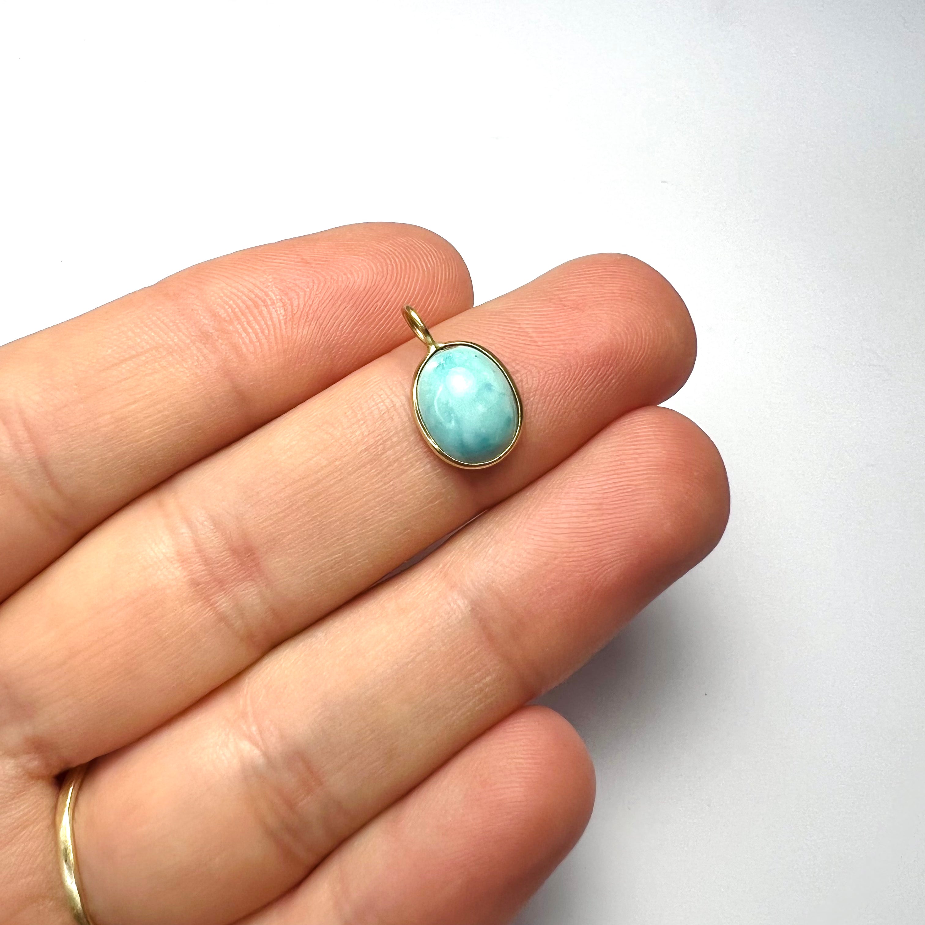 14k Turquoise Yellow Gold Pendant Charm 15x9mm