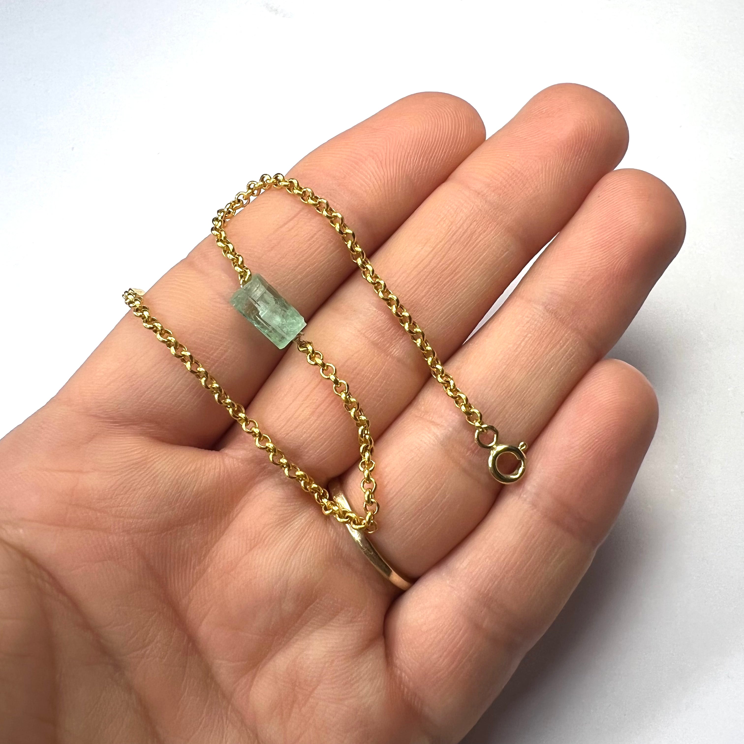 Rough Emerald Bracelet in Solid 14k Yellow Gold 7"